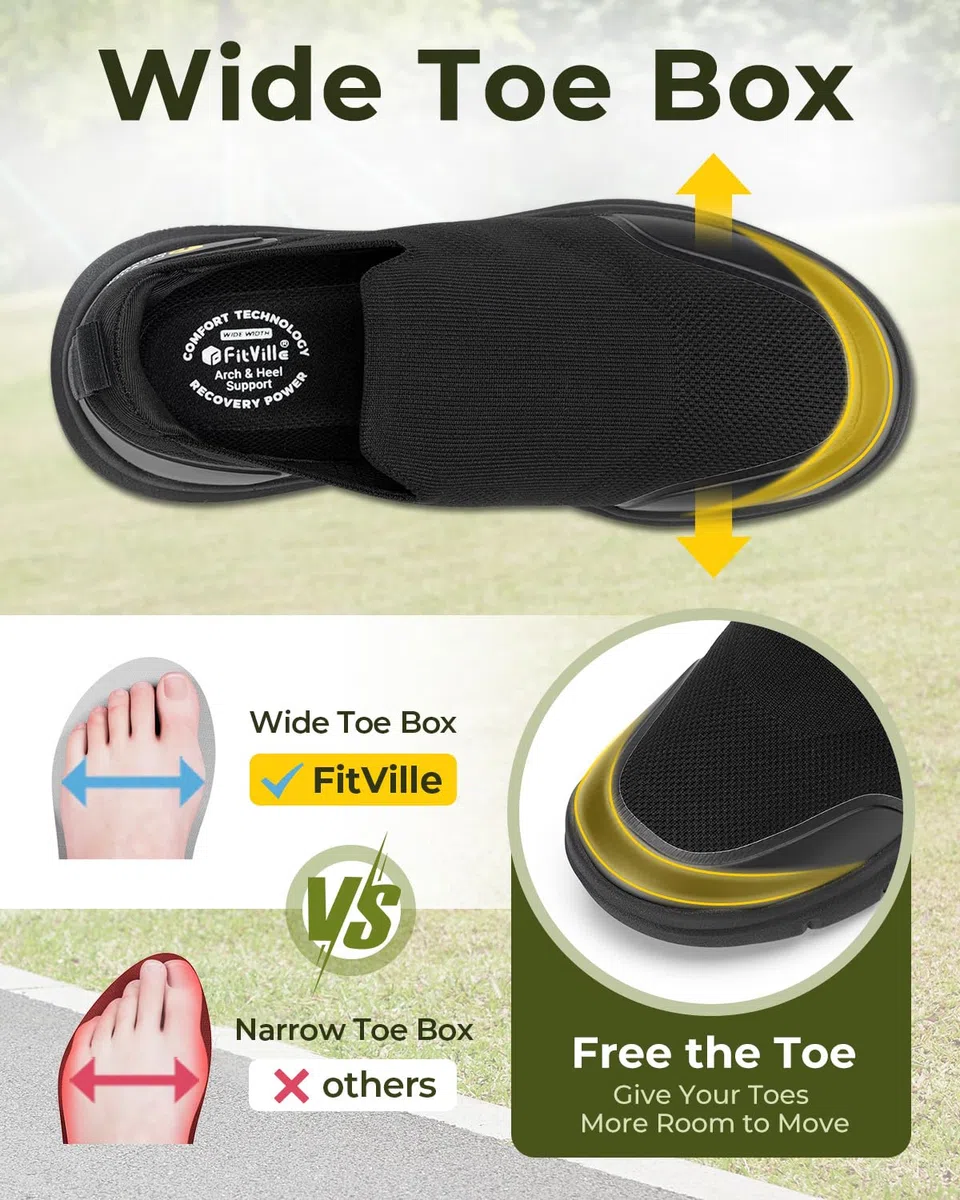 FitVille Herren Slip on Sneakers Extra Weite Leichte Slipper Schuhe Herren extra breit Atmungsaktiv Turnschuh Walkingschuhe