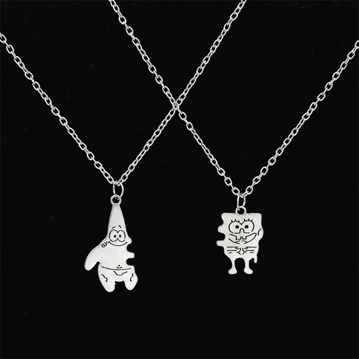 Paar Halskette, 2 Stücke Anime und Pai Starpaar Halskette, Schmuckketten Set, exquisite silberne Patrick Star Pendant , Kawaii Schmuck Junge und Mädchen, Kinder Geschenkgeschenk Freundschaft Kette