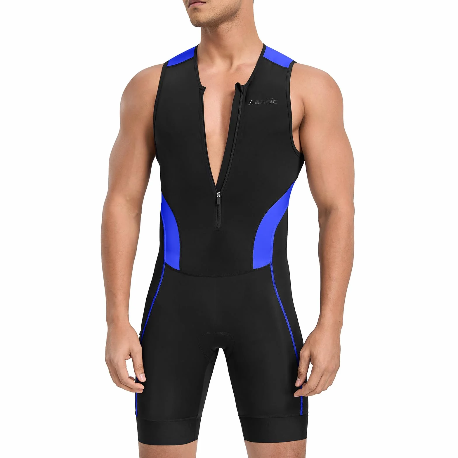 Santic Herren Triathlonanzug Gepolstert Einteiler Ärmellos Pro Triathlon-Anzug Rennsport Trisuit Kurzarm Radsportanzug für Radfahren Schwimmen Laufen