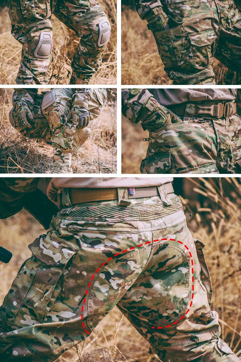 YEVHEV Taktisch Hosen Herren G3 US-Militär Camouflage Ripstop mit Knieschoner für Outdoor-Aktivitäten （Ohne Gürtel）