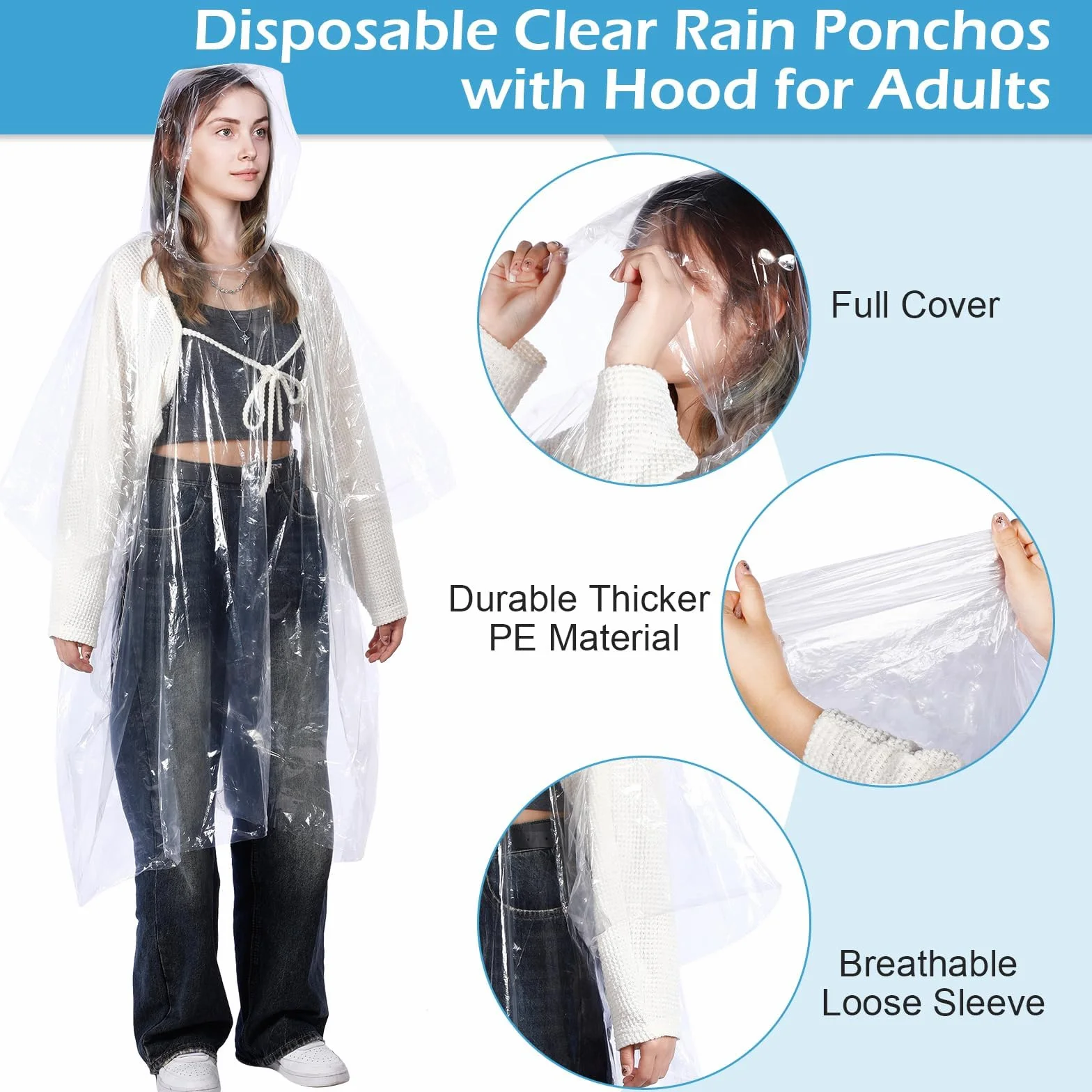 5 Stück Einweg Regenponcho Regencape, Transparent Regencape für Damen Herren, Regen Poncho mit Kapuze, Regenponcho Wasserdicht Geeignet für Camping Radfahren Wandern