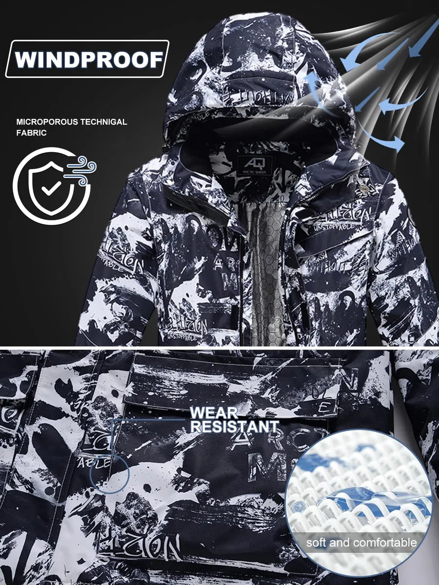 HOUZONIY Herren Skianzug Set Herren Schneeanzug Warmer Winddichter 2-Teiliger Schneeanzug(209+Weiß L)