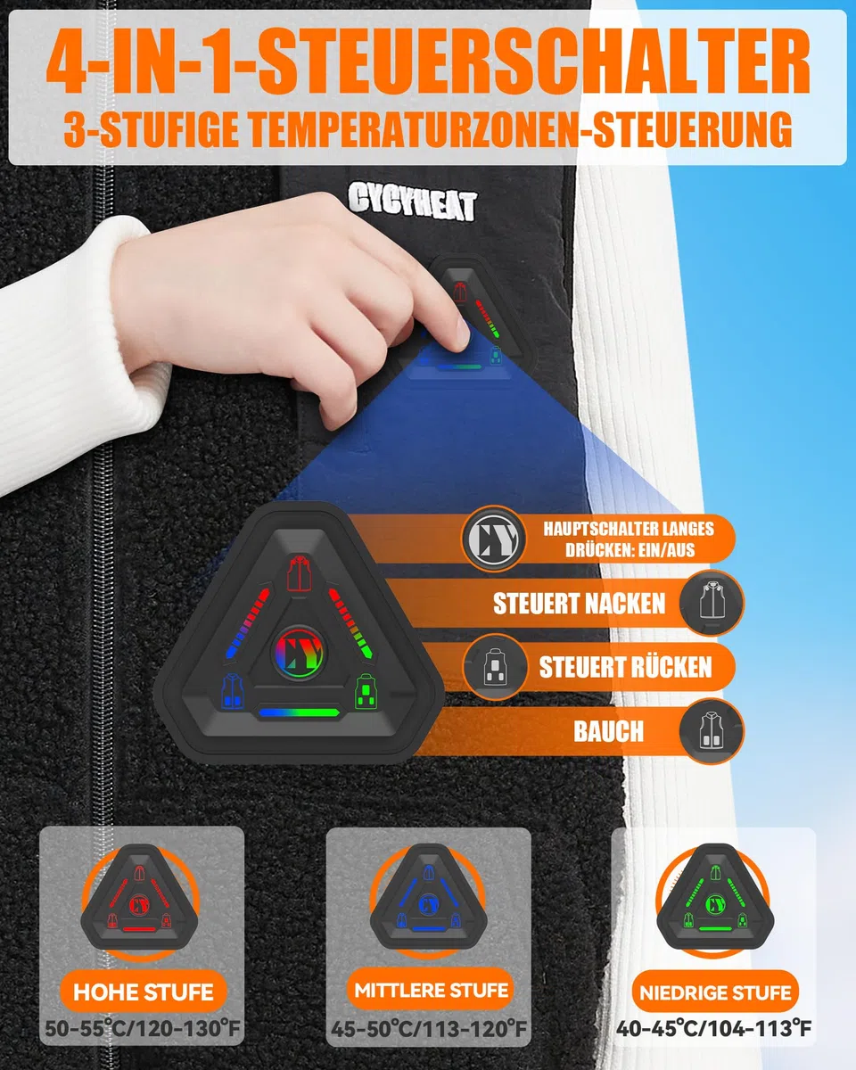 CYCYHEAT Fleece Heizweste Kinder – Beheizbare Weste für Jungen & Mädchen, Leichte Heizjacke mit 7,4V 10000mAh Akku & Verbesserte Heizelemente