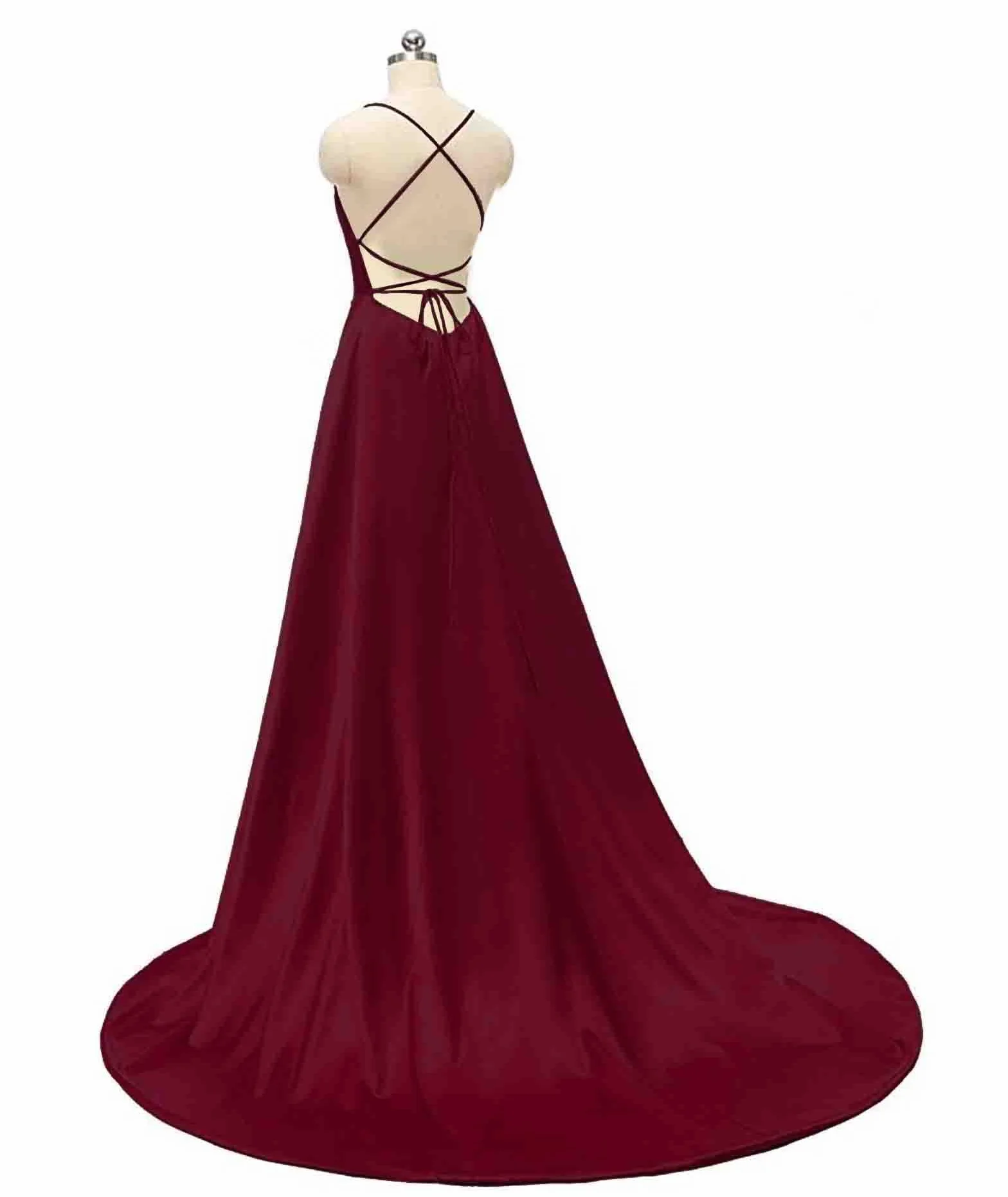 xxxiticat Damen Elegant Lange Ballkleider mit Taschen Satin A-Linie Backless Hochzeitskleid Abendkleider Sexy Neckholder Spaghetti Brautkleid Kleider Lang Prinzessin Brautjungfer Kleid