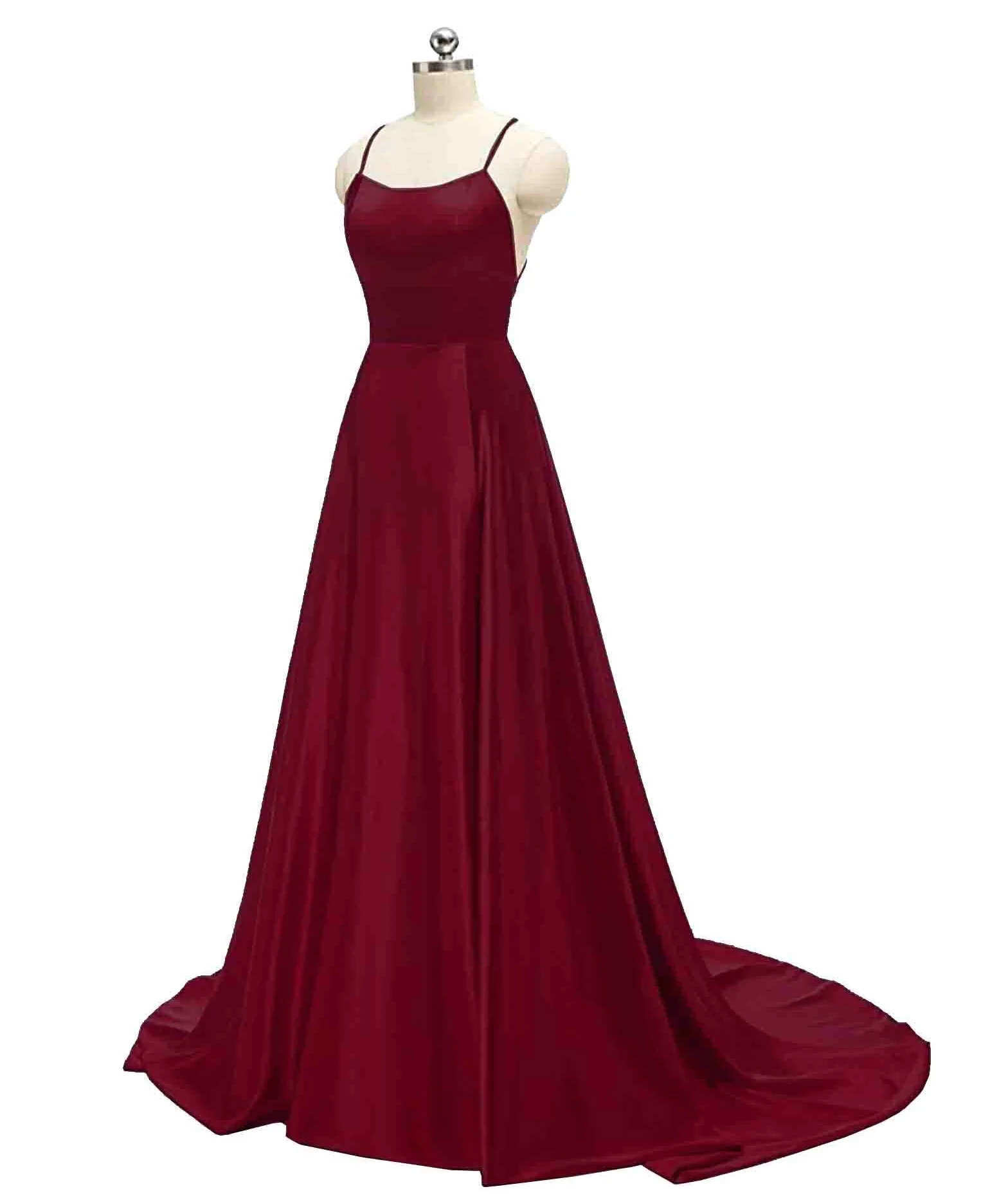 xxxiticat Damen Elegant Lange Ballkleider mit Taschen Satin A-Linie Backless Hochzeitskleid Abendkleider Sexy Neckholder Spaghetti Brautkleid Kleider Lang Prinzessin Brautjungfer Kleid