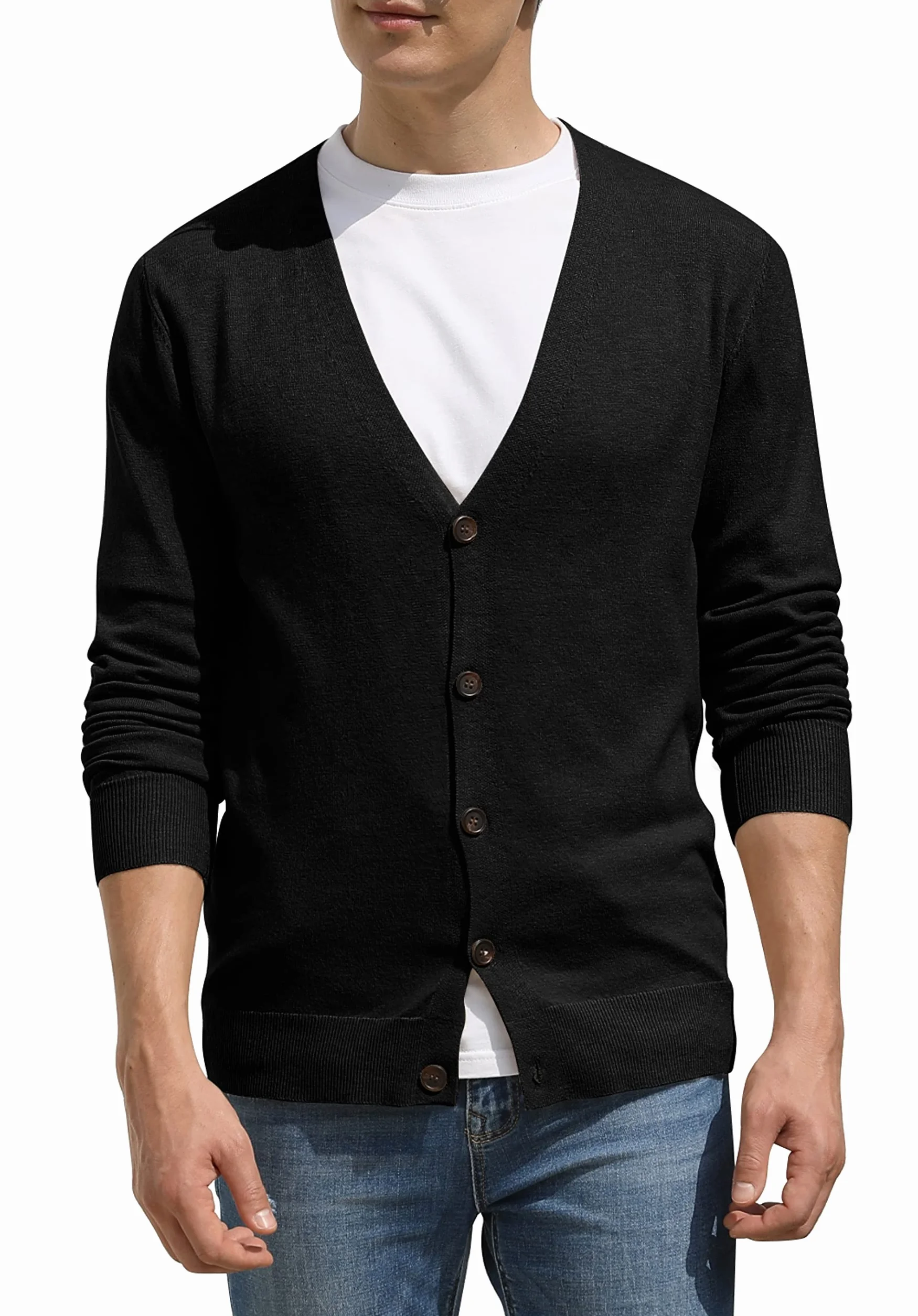 Hisir Strickjacke Herren Pullover V Ausschnitt Leichte Elegant Winterjacke Klassischer Strickjacken mit Knöpfe