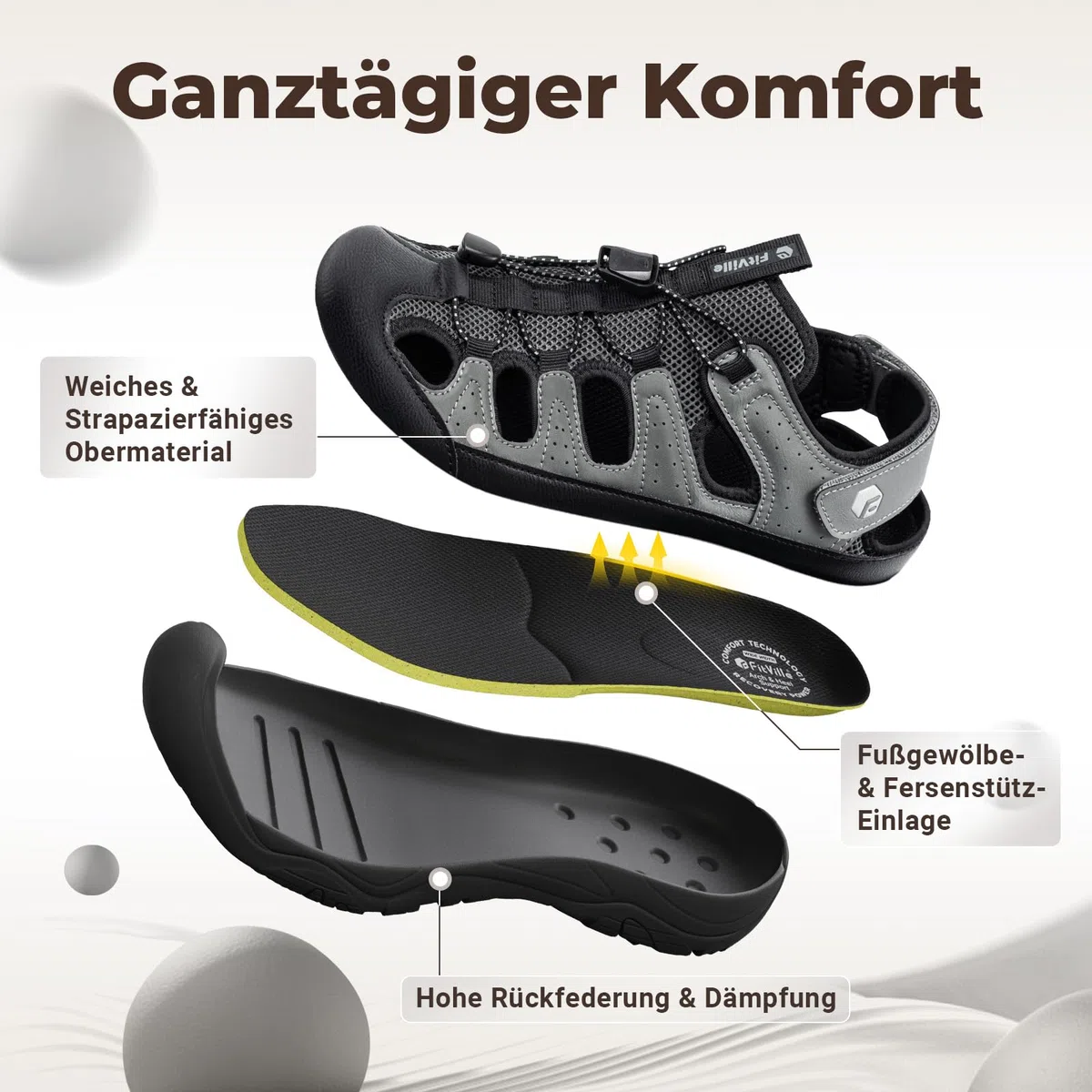 FitVille Weite Sandalen Herren Sommerschuhe Outdoor Sandals Rutschfeste Sportsandalen mit Klettverschluss Geschlossen Slipper Dämpfende Sandaletten Walking Wander Trekking für Breite Füße