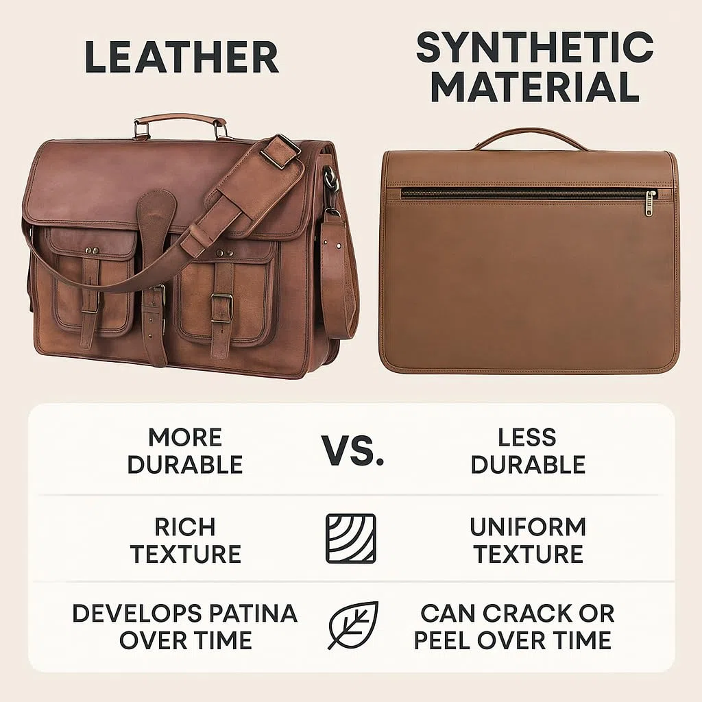 KPL 45,7 cm (18 Zoll) Leder-Aktentasche, Laptop-Kuriertasche, beste Computer-Umhängetasche, handgefertigte Tasche für Damen und Herren, braun, L, Schulranzen