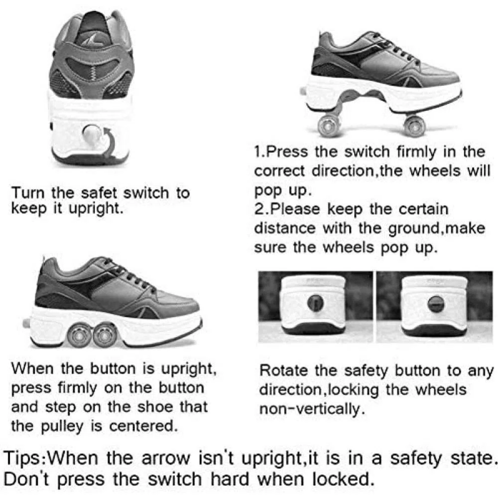 Rollschuh Roller Skates Lauflernschuhe, Sneakers, 2in1 Mehrzweckschuhe Schuhe Mit Rollen Skateboardschuhe,Inline-Skate,Verstellbare Quad-Rollschuh Stiefel,Silver-41