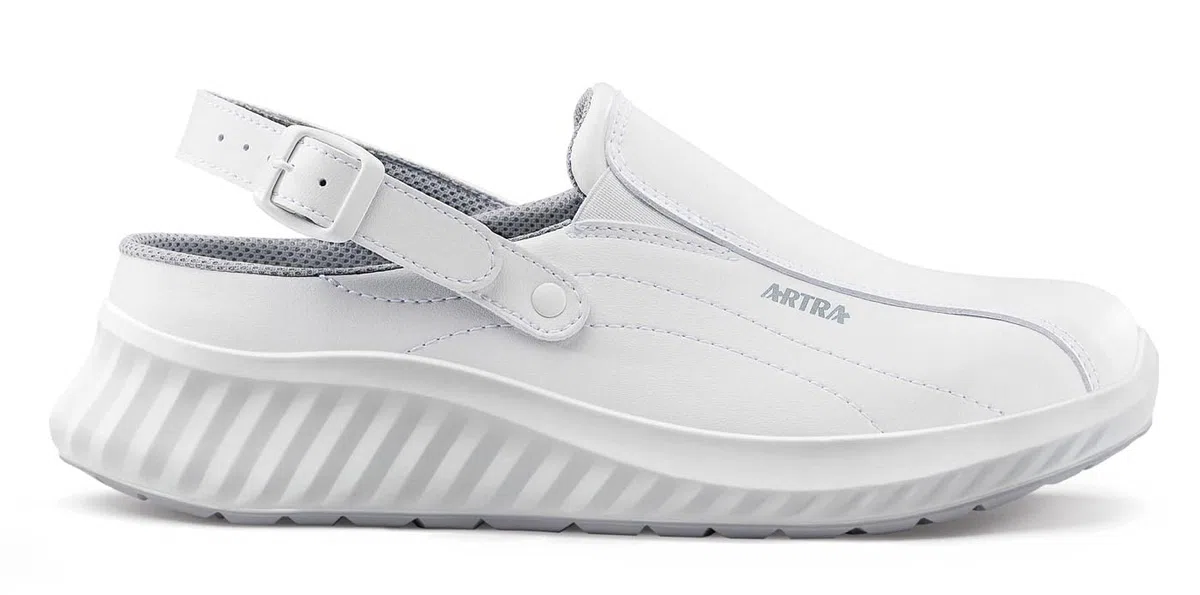 Artra Arbeitsschuhe weiße rutschfeste Clogs OHNE Stahlkappe für Küche, Gastronomie, Lebensmittel Wellness, Klinik