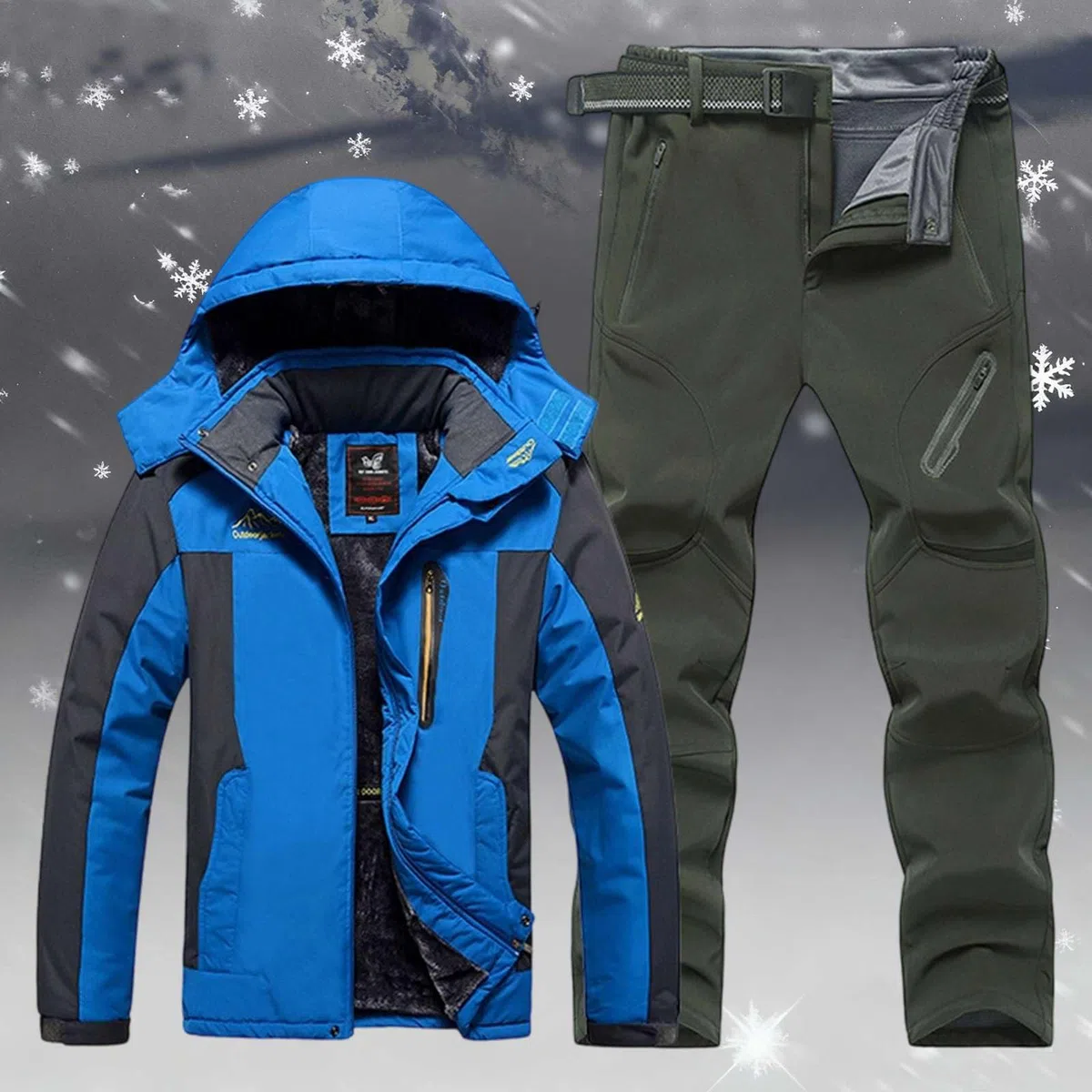 Skianzug Herren 2 Teiler Wasserdichter Schneeanzug für Männer Ski Anzug Set Winter Warm Skibekleidung Ausrüstung Snowsuit Teilig Teile Thermo Skijacke Hose Winddicht Outdoor Snowboard Alpin Gefüttert
