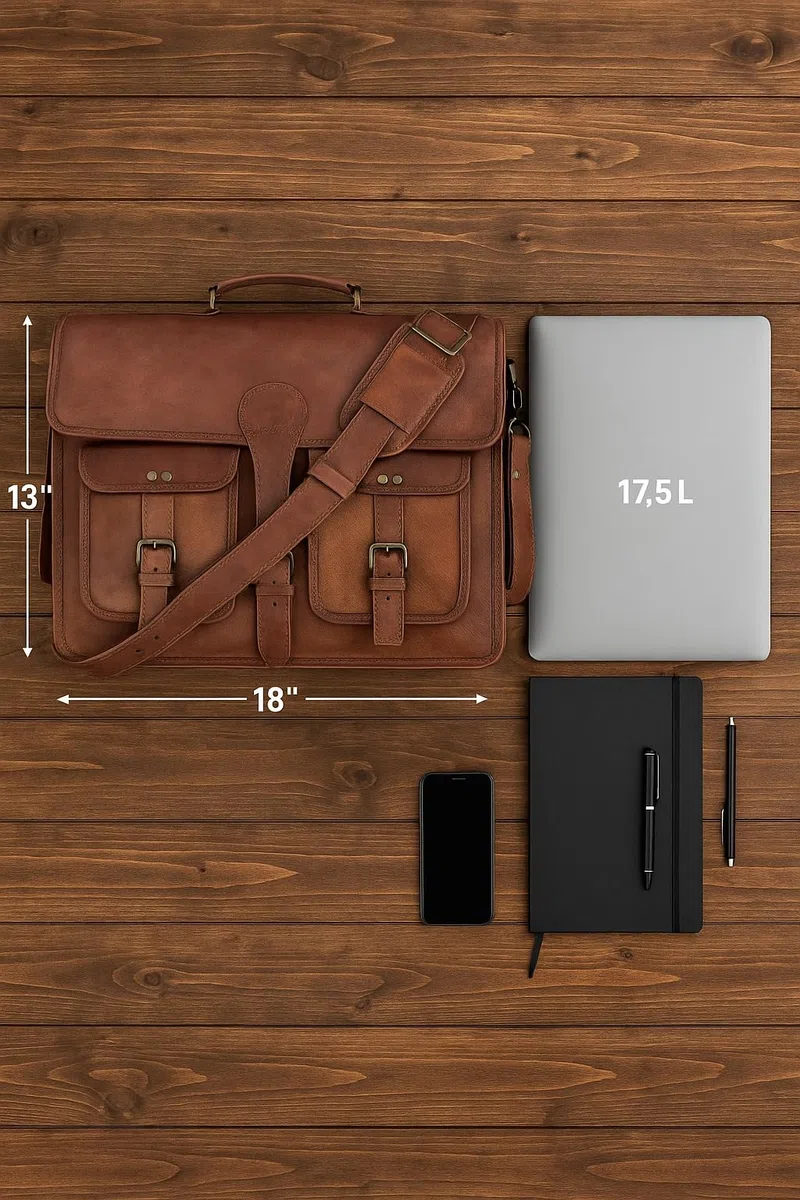 KPL 45,7 cm (18 Zoll) Leder-Aktentasche, Laptop-Kuriertasche, beste Computer-Umhängetasche, handgefertigte Tasche für Damen und Herren, braun, L, Schulranzen