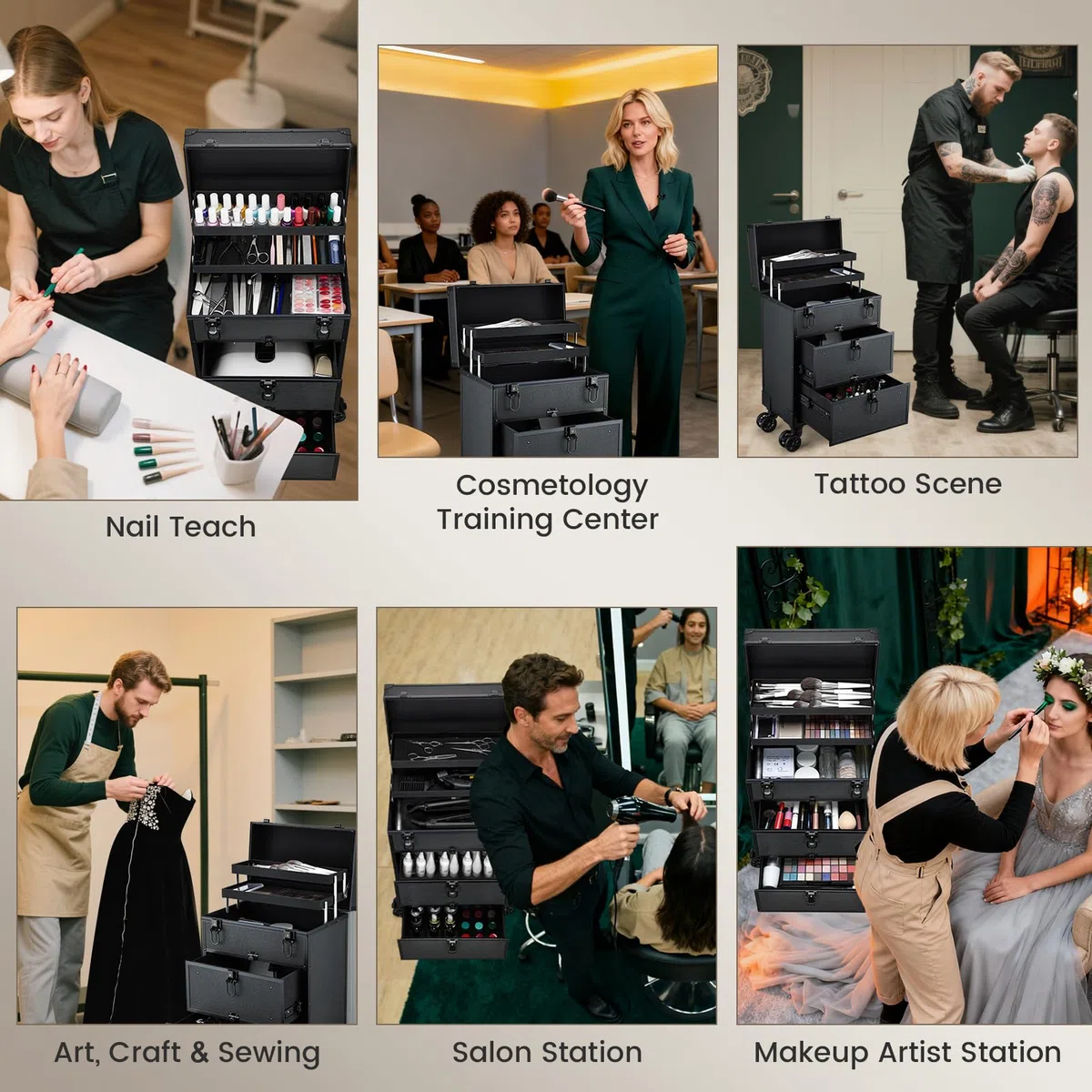 Kosmetikkoffer Kosmetik Trolley mit 2 Schubladen Friseurkoffer Groß Nageldesign Koffer Werkzugkoffer Ngaelkoffer Make up Koffer mit Rollen Schminkkoffer Abschließbarer,Schwarz
