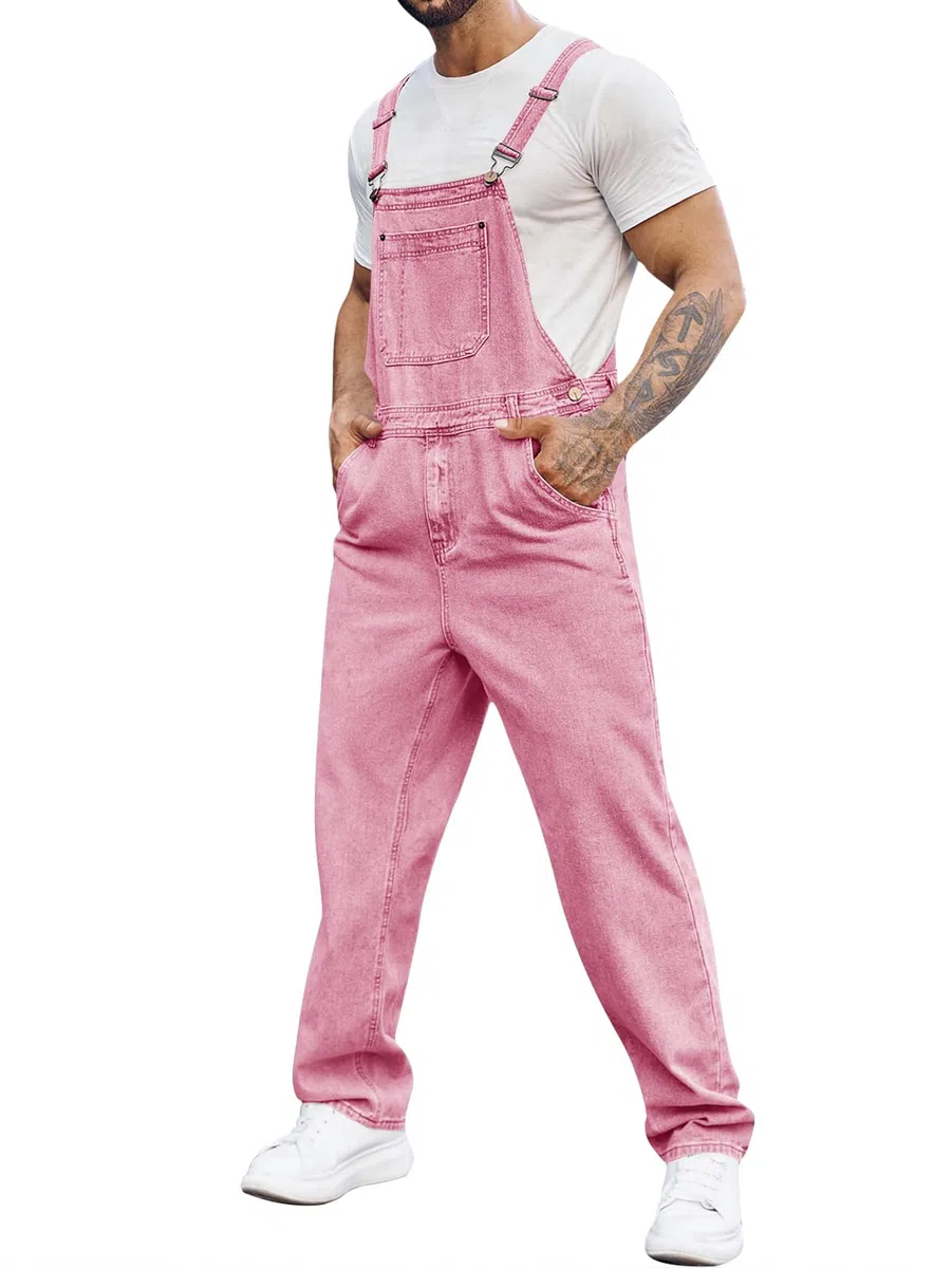 Runcati Herren Denim Latzoverall Jeans Strampler Hose Verstellbarer Riemen Arbeitskleidung Slim Fit Jumpsuit