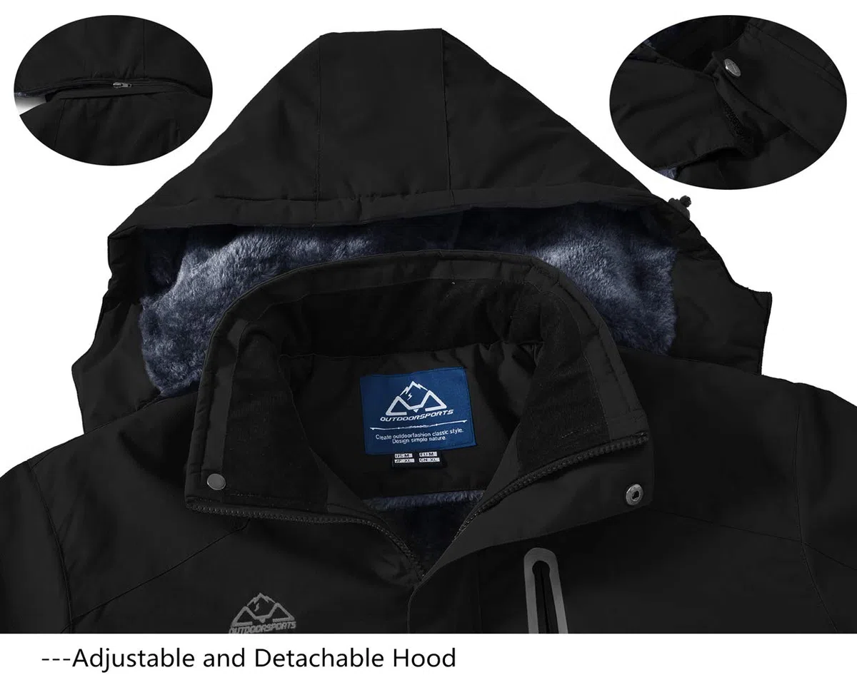 donhobo Herren Skijacke Warm Gefüttert Fleecejacke Winterjacke Verdickt Windjacke Männer Wanderjacke Softshell Jacke Outdoor Funktionsjacke mit Abnehmbarer Kapuze