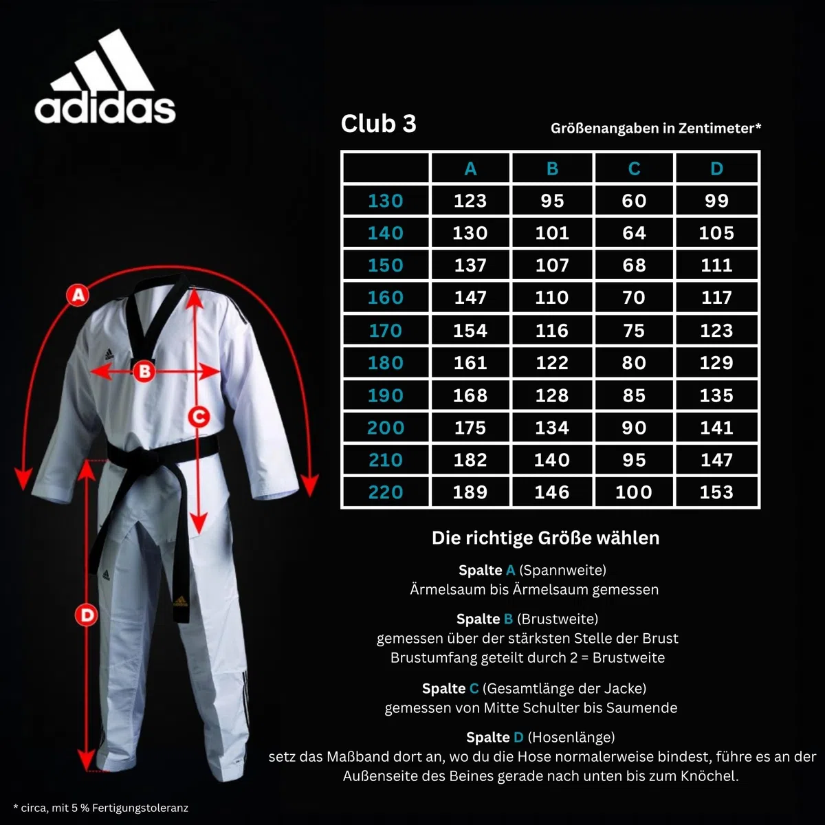 adidas Taekwondoanzug Club 3 | Dobok mit Schulterstreifen | für Kinder und Erwachsene | Leicht und atmungsaktiv | Revers Weiß | für Training und Wettkampf | für Körpergröße 130-220 cm