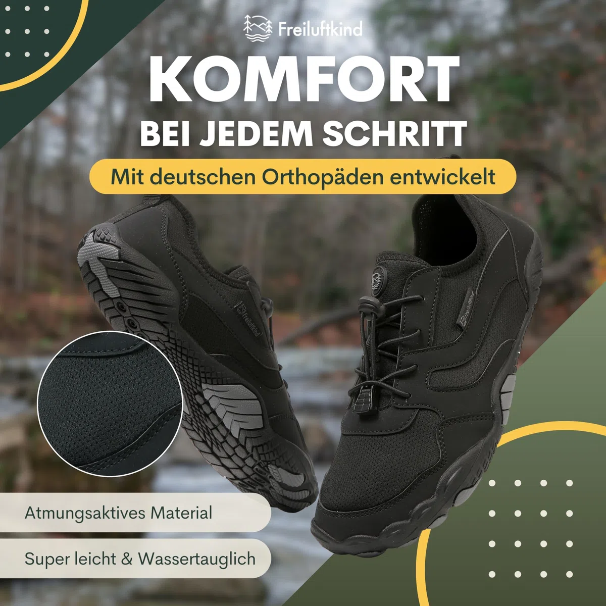 Freiluftkind® Karoo – Rutschfester Universal Barfußschuh – Leichte Barfußschuhe Sneaker für den Alltag – Entlasten Füße, Gelenke & Körper – Barfußschuhe für Damen und Herren