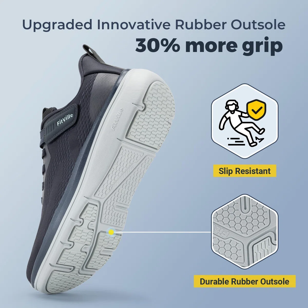 FitVille Extra Weit Walkingschuhe Leichte Sneaker Herren Für Breite Füße Bequeme rutschfeste Sportschuhe Atmungsaktive Turnschuhe mit Klettverschluss