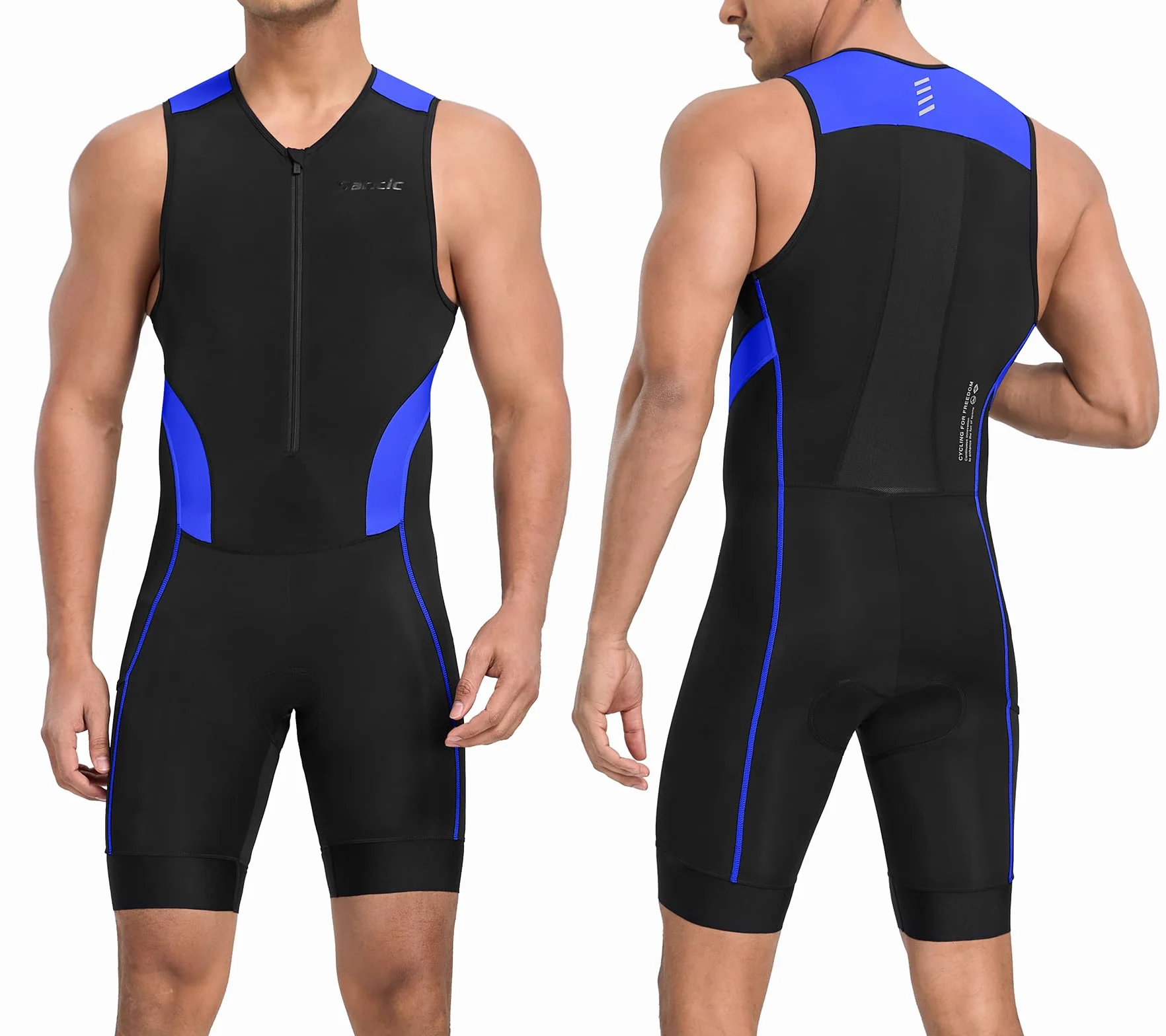 Santic Herren Triathlonanzug Gepolstert Einteiler Ärmellos Pro Triathlon-Anzug Rennsport Trisuit Kurzarm Radsportanzug für Radfahren Schwimmen Laufen