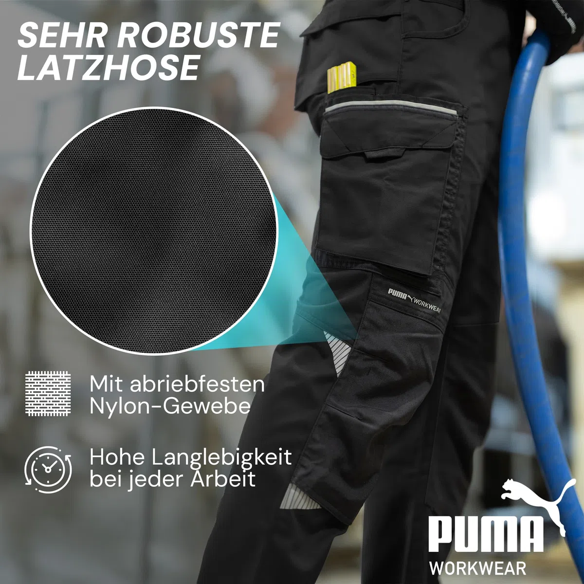 PUMA Workwear Latzhose Herren mit Multifunktionstaschen - Arbeitshose mit verstärktem Nylon Gewebe - Berufsbekleidung für Mechaniker, Handwerker, Elektriker und viele mehr