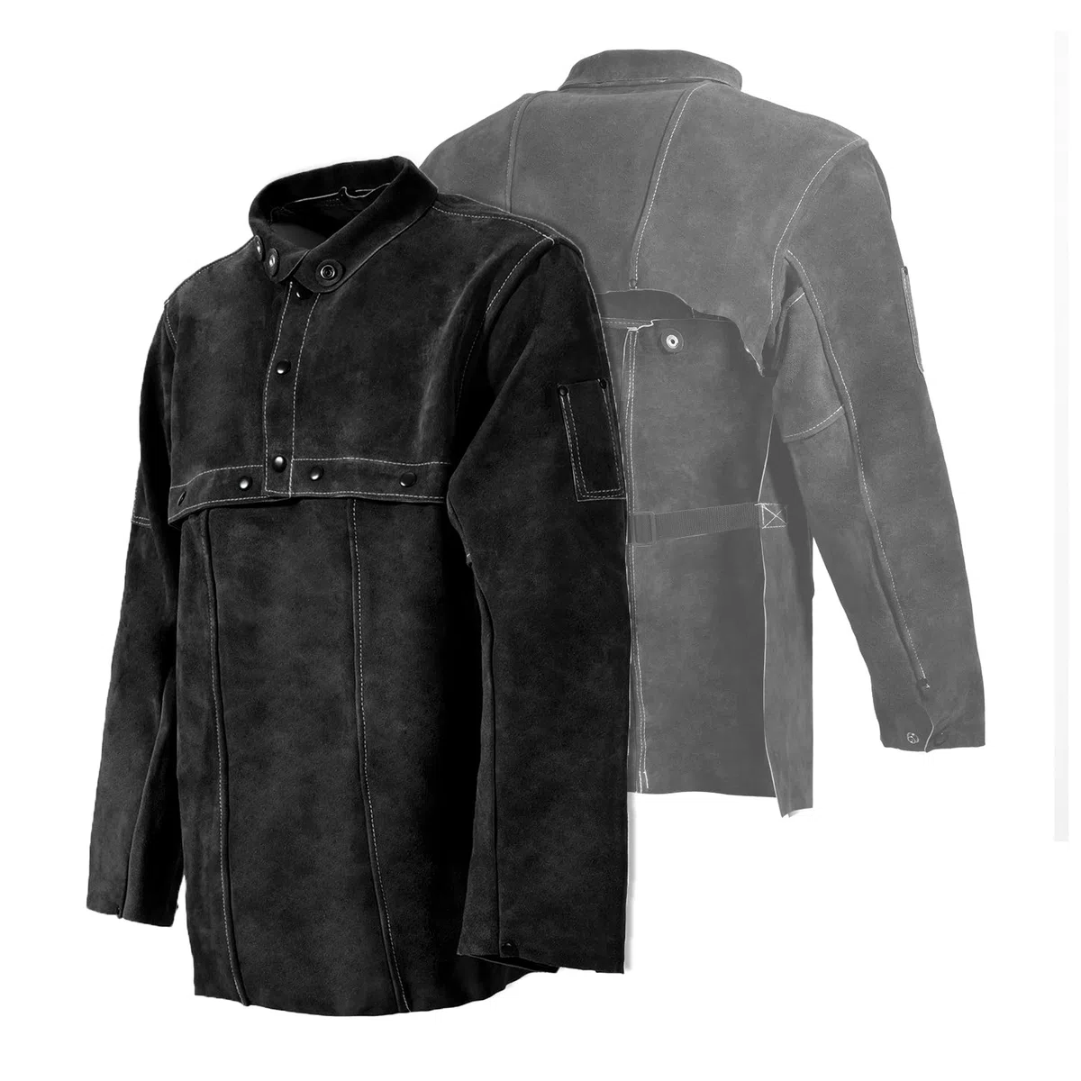 LeaSeek Leder Schweißjacke, Flammbeständige Hochleistungs-Split Rindsleder Leder Offene Zurück Schweißer Jacke für Männer & Frauen