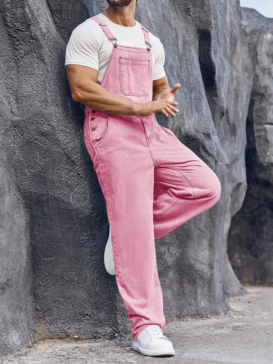 Runcati Herren Denim Latzoverall Jeans Strampler Hose Verstellbarer Riemen Arbeitskleidung Slim Fit Jumpsuit