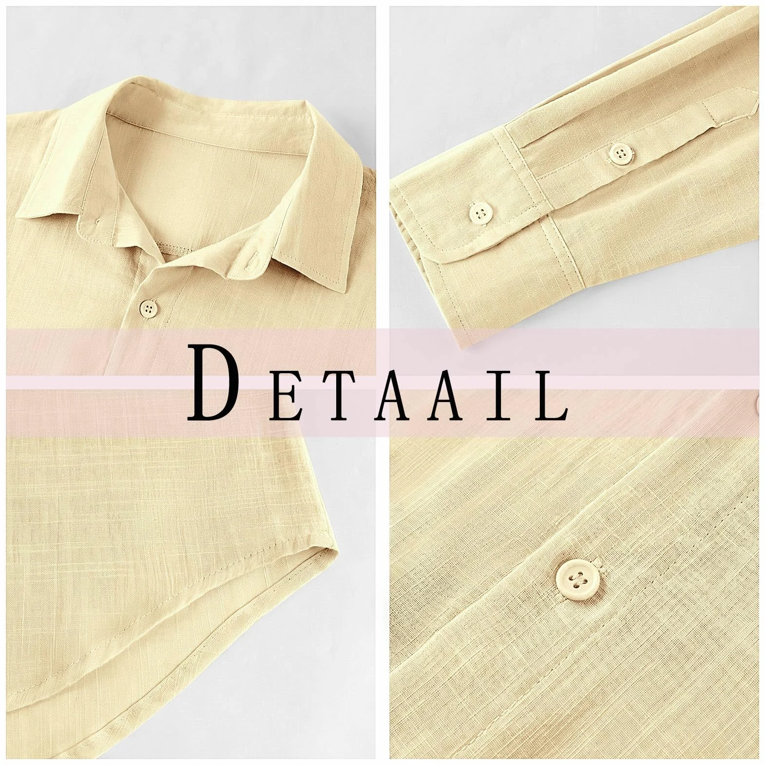 Runcati Herren Langarm Leinenhemd Umlegekragen Hemd Business Freizeithemd Sommer Shirt