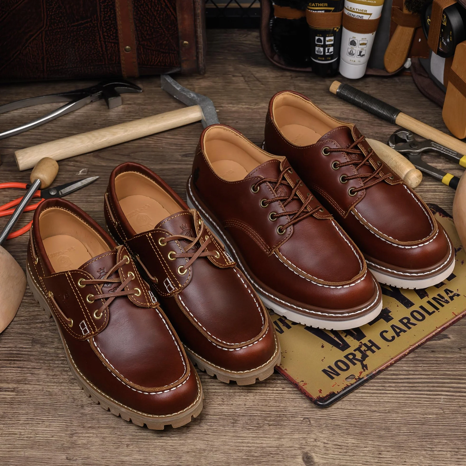 1 Handgefertigte Herren Classic Boat&Deck Schuhe Moc Toe Lace Up Full Grain Leder Bequeme Mode Casual
