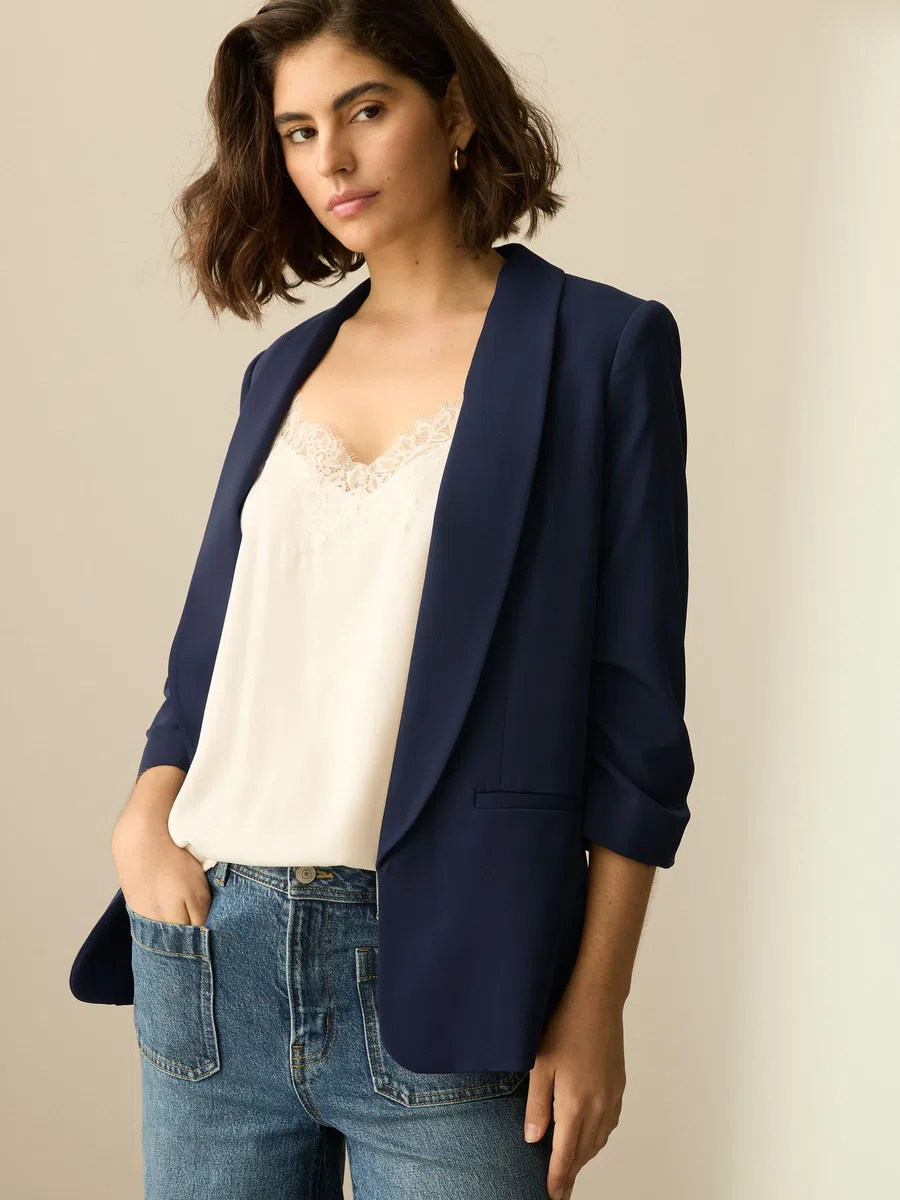 NEXT Damen Standard Blazer mit gerafften Ärmeln im Relaxed Fit