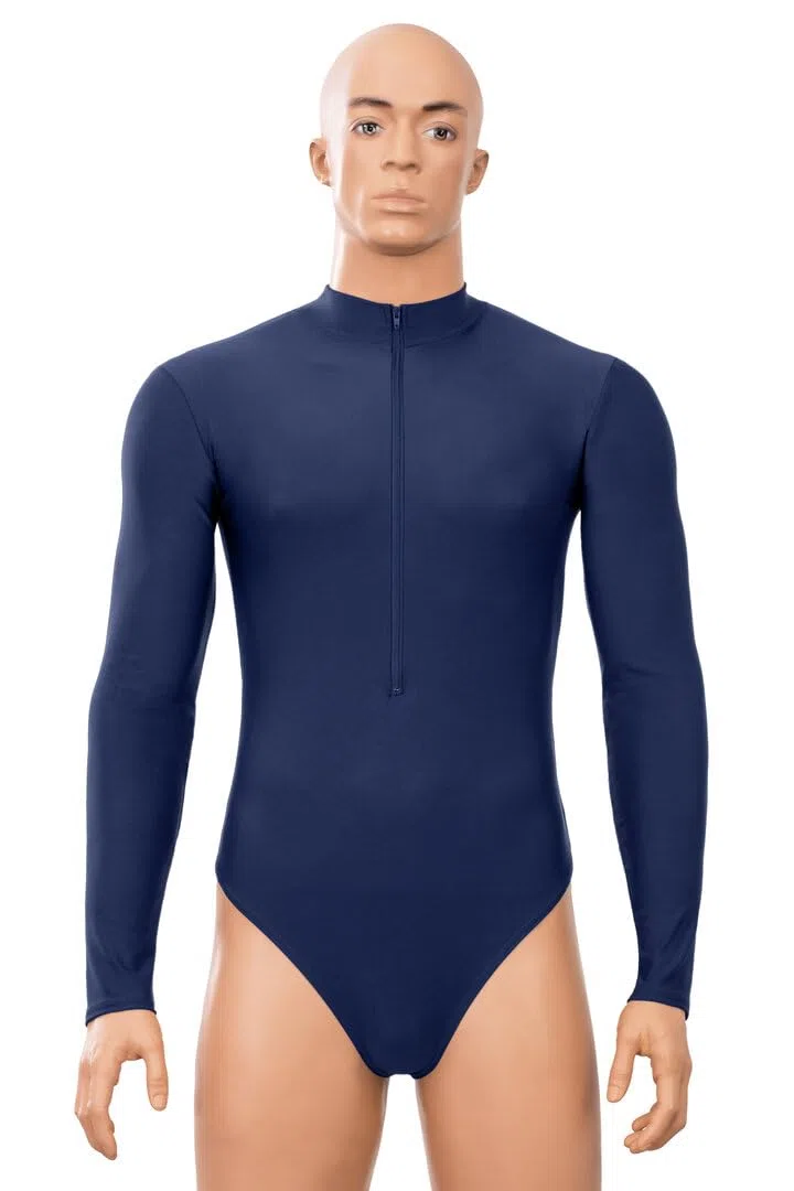 Herren Stringbody mit Kragen Frontreißverschluss lange Ärmel 80% Polyamid 20% Elasthan, matt, stretch