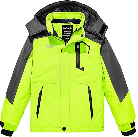 Wantdo Jungen Berg Ski Jacke Warmer Winter Fleece Mäntel Wasserdichter Atmungsaktive Jacke Outdoor Kapuzen Windbreaker Jacken