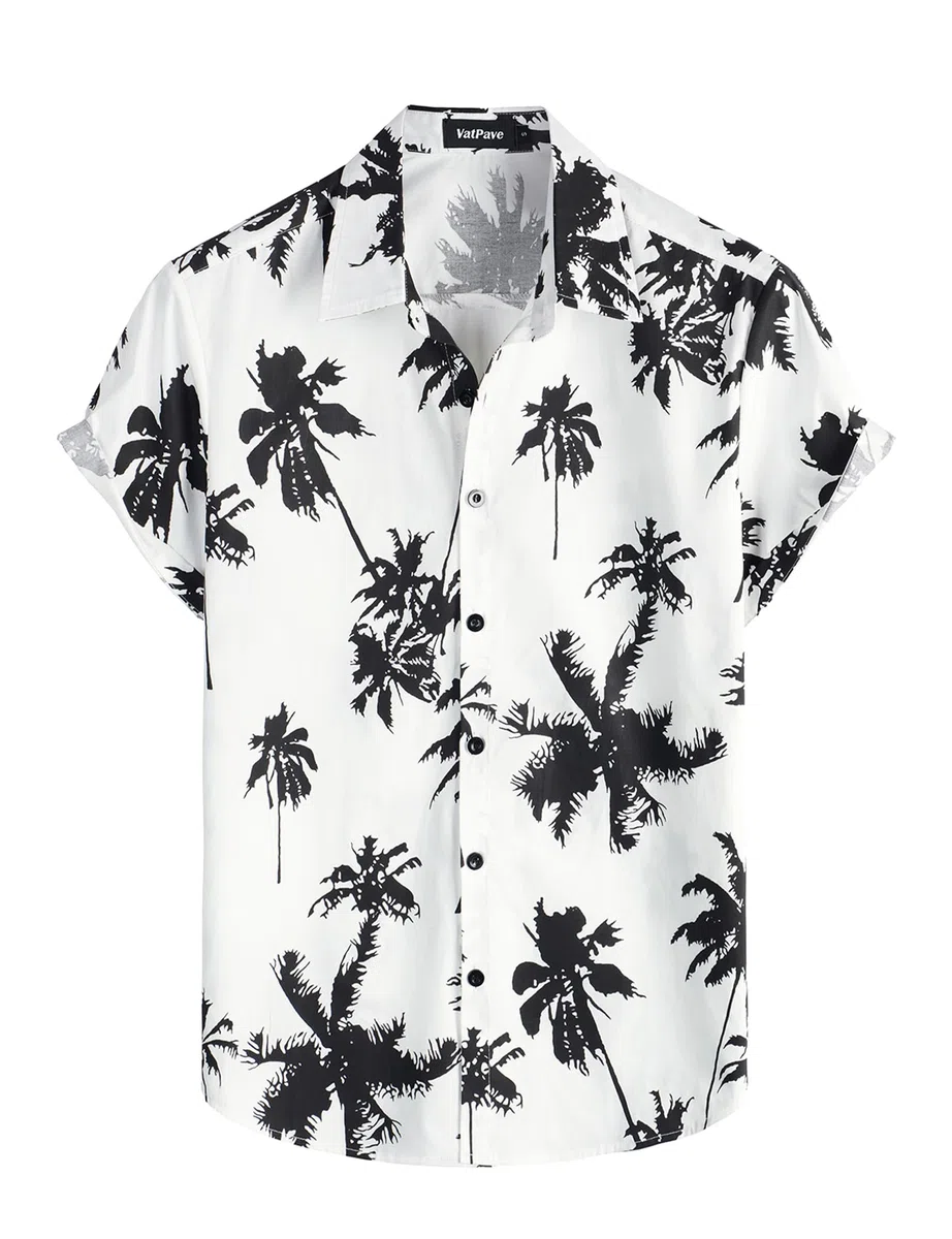 VATPAVE Herren Baumwolle Hawaii Hemd männer Blumen Freizeit Kurzarmhemd Sommerhemd