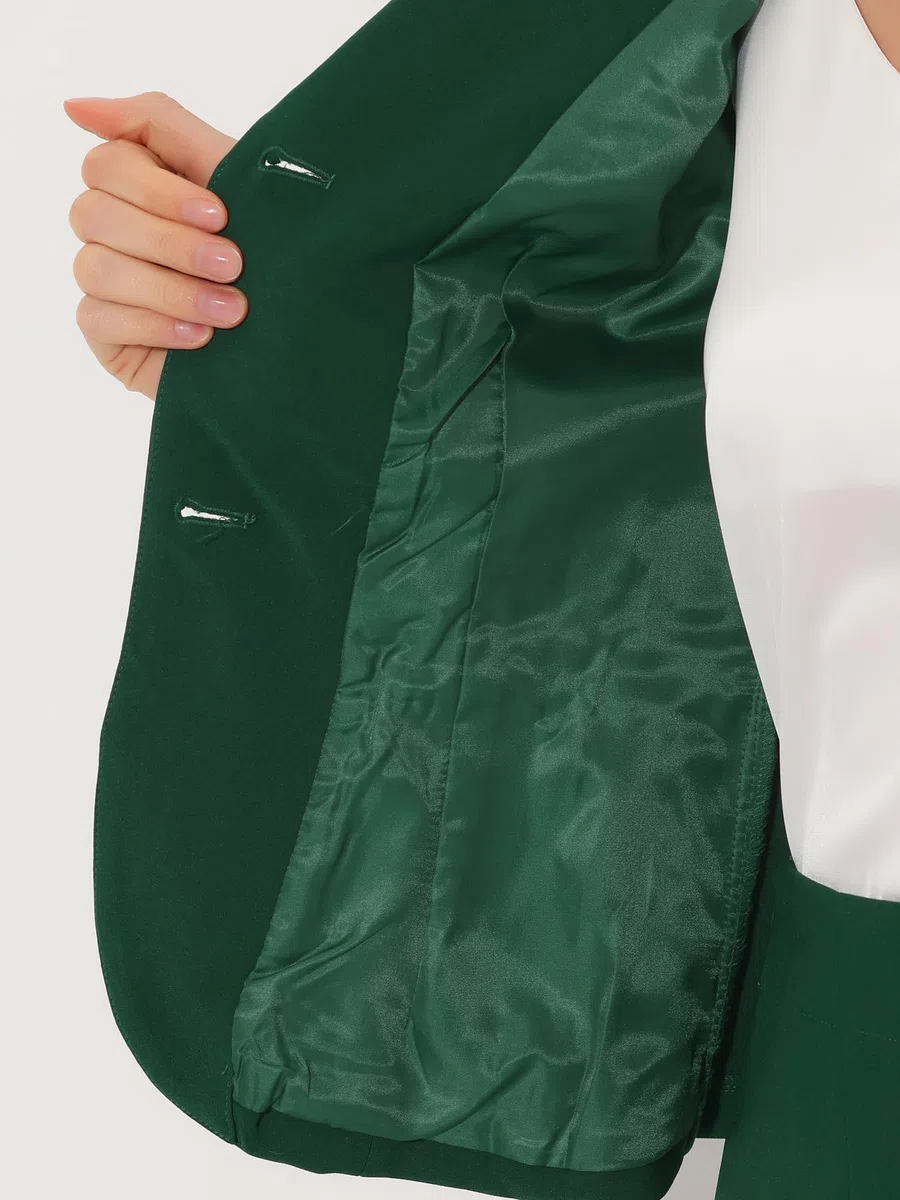 Allegra K Damen Kurzarm Elegant Business Kostüm Blazer Bleistiftrock 2-Teiliges Anzug-Set Dunkelgrün XL