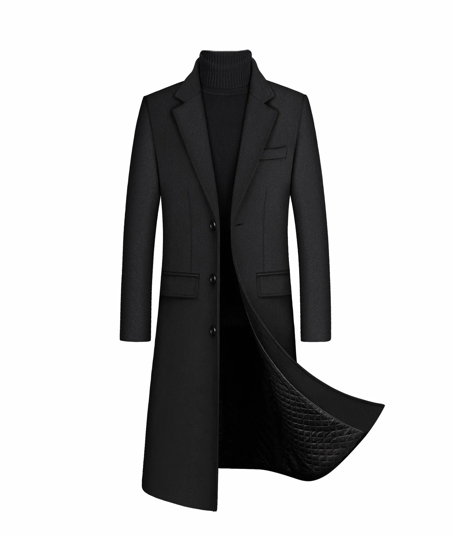 ECDAHICC Wintermantel Herren Lang Wolle Mantel Slim Fit Zweireihig Revers Herrenmantel Business Baumwolle Mantel Wollmantel