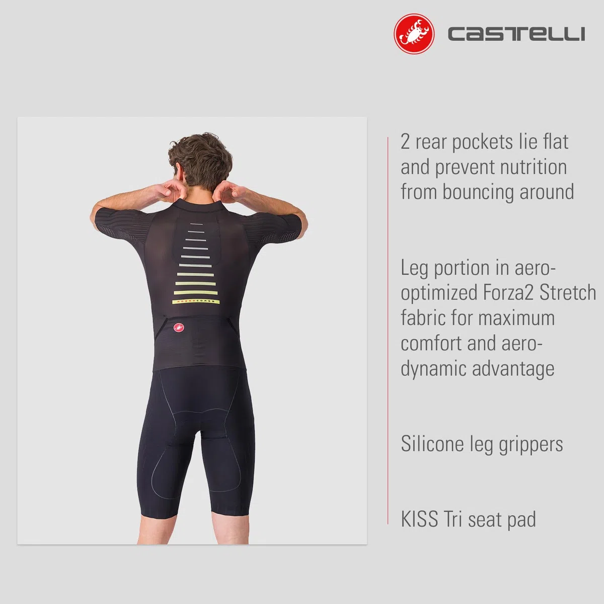 CASTELLI Sanremo Herrenanzug mit 3 Ärmeln, für Radfahren, Rennen, Schwimmen, Radfahren, Laufen, aerodynamischer Triathlon-Anzug mit Tri-Sitzpolster