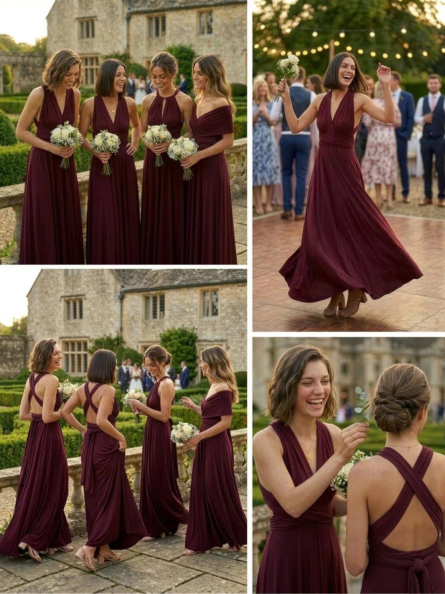 Juvell Brautjungfernkleider lang - Infinity Dress Maxi - Abendkleider elegant-festlich - Multiway-Wickelkleid - Hochzeit-Abiball-Bridesmaid - 1000