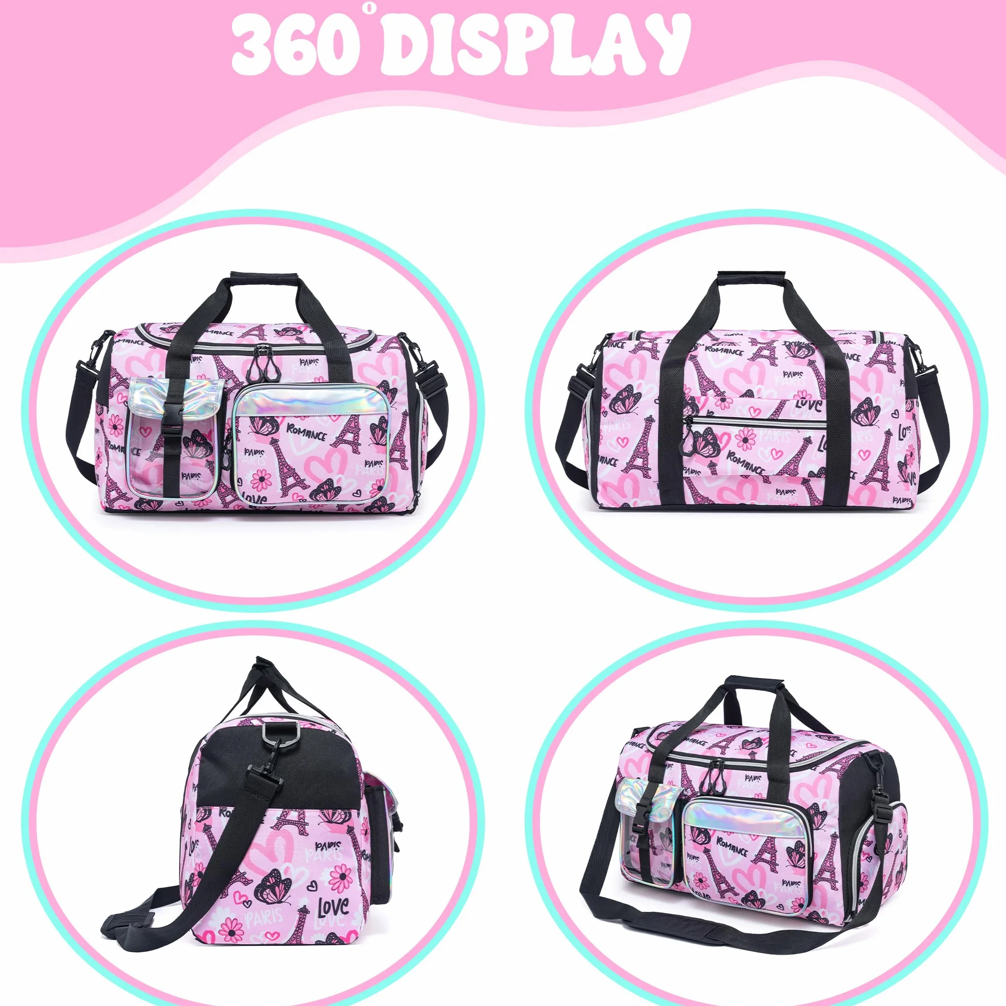 HTgroce 3 teiliges Kinderkoffer, Kindertrolley mit Reisetasche Kinder Mädchen, Nackenkissen & Gepäckanhänger, Kindergepäck mit Rollen, Handgepäck Reisekoffer Hartschalenkoffer für Mädchen