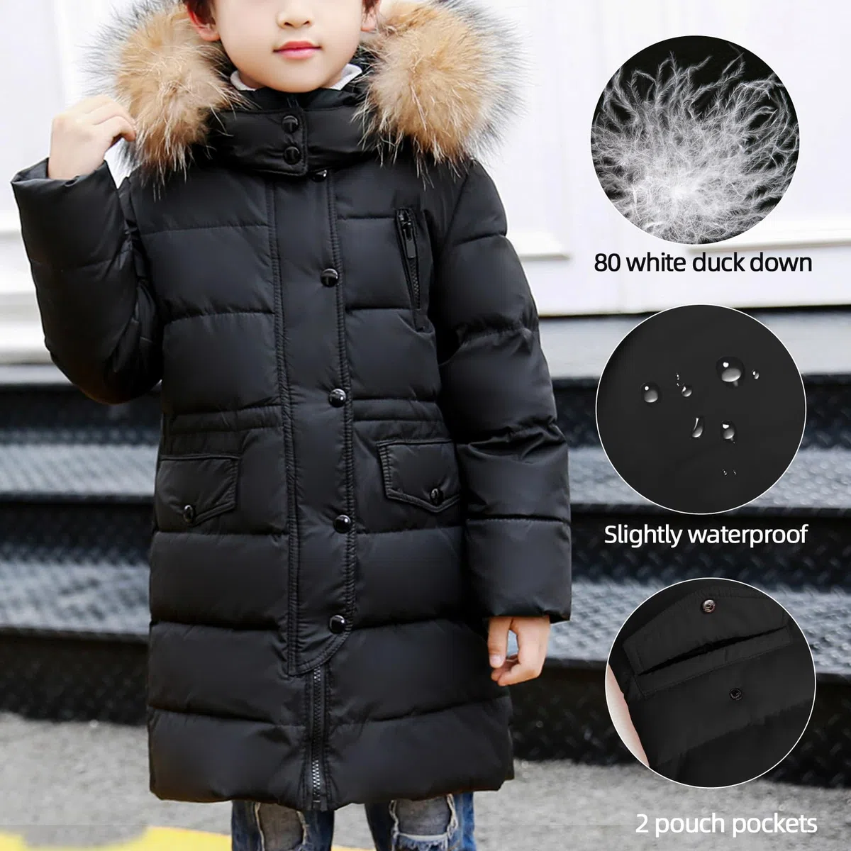 MEILONGER Jungen Mädchen Winterjacke Puffer Daunenjacke Kinder Skijacke Kapuzen Daunenmantel Dicke Dchneeanzug Oberbekleidung Winddicht und Wasserdicht