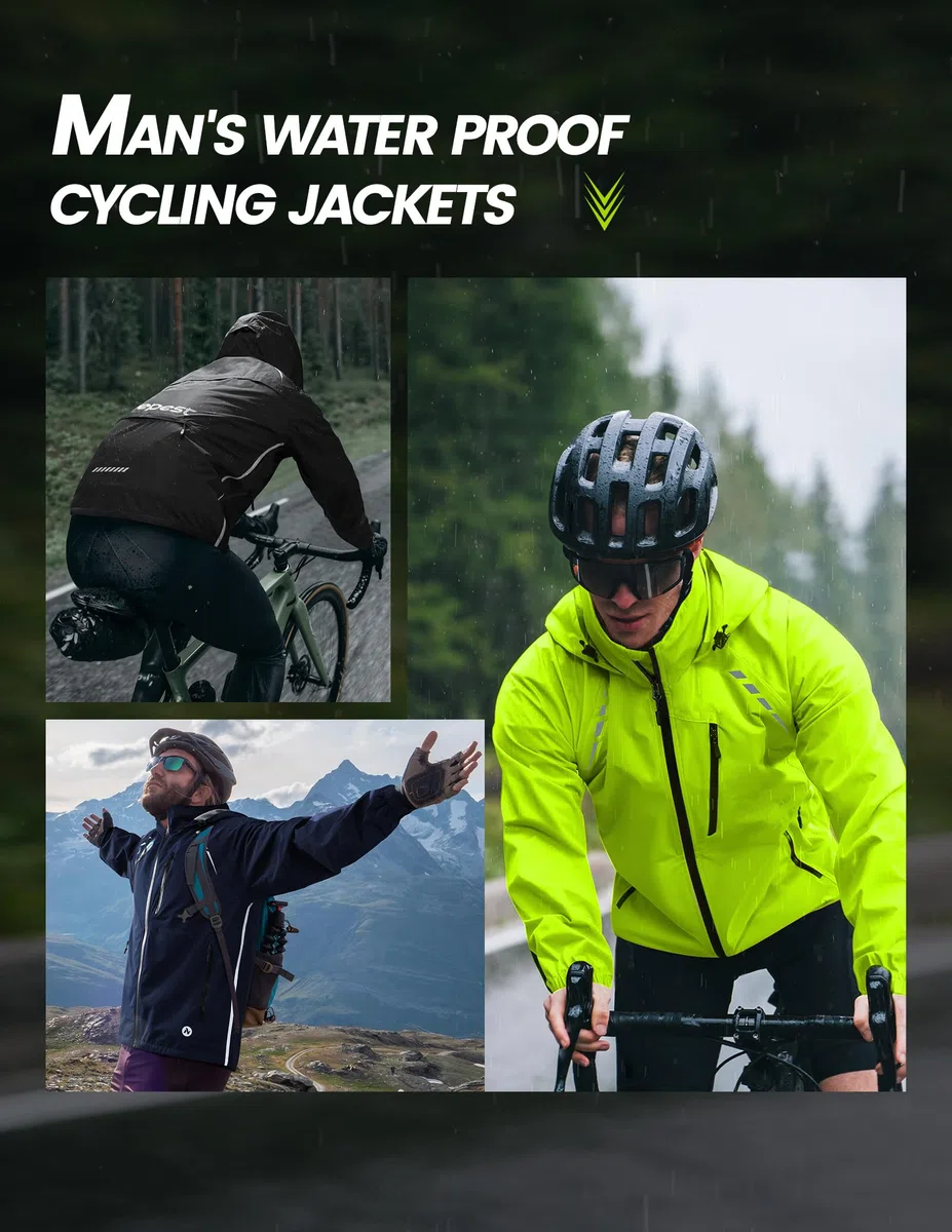 Nepest Fahrradjacke Herren Wasserdicht Atmungsaktiv, 10000mm Wassersäule + 5.000 g/m²/24hr Atmungsaktiv - 6 Taschen, Reflektierend UPF50+ Wanderjacke Windbreaker