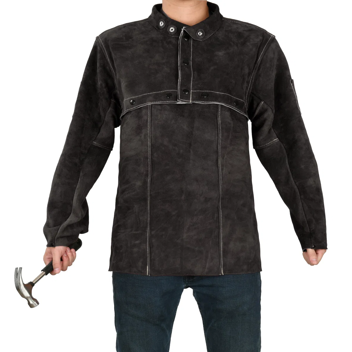 LeaSeek Leder Schweißjacke, Flammbeständige Hochleistungs-Split Rindsleder Leder Offene Zurück Schweißer Jacke für Männer & Frauen