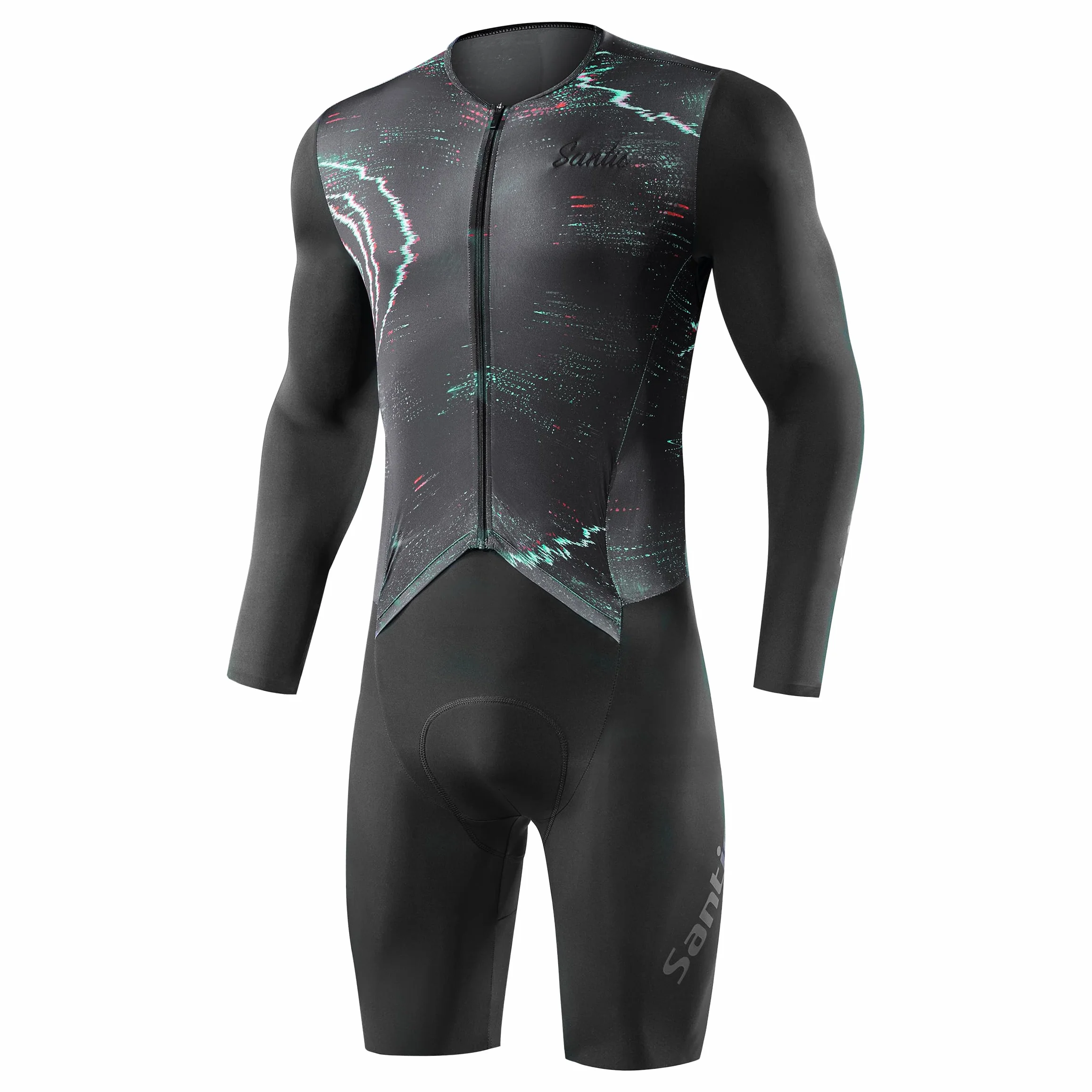 Santic Herren Triathlonanzug Einteiler Langarm Triathlon Anzug Gepolstert Trisuit Triathlon Kurz Hohe Elastizität Abnehmen Fahrrad Skinsuit
