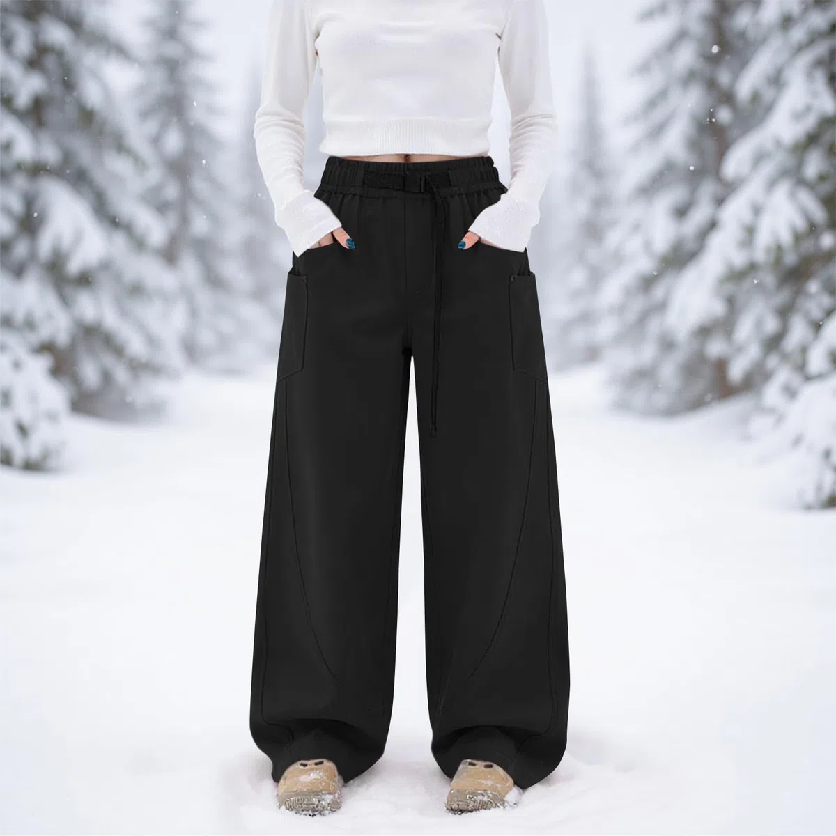 Skihose Damen Wasserdicht Baggy Schneehose Damen Winter Thermo Snowboardhose Ohne Träger Warm Ski Hosen Für Frauen Weit Softshell Skihosen Mit Gummibund High Waist Oversize Softshellhose