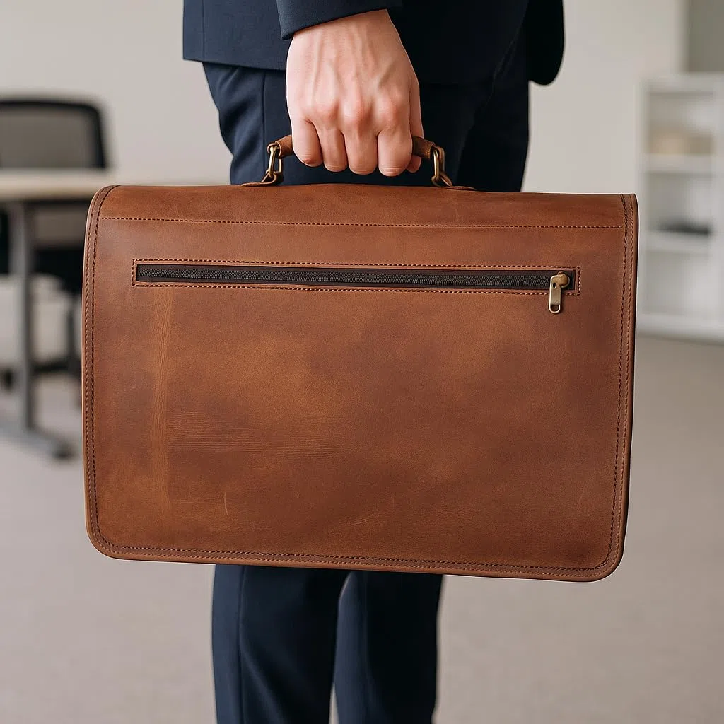 KPL 45,7 cm (18 Zoll) Leder-Aktentasche, Laptop-Kuriertasche, beste Computer-Umhängetasche, handgefertigte Tasche für Damen und Herren, braun, L, Schulranzen
