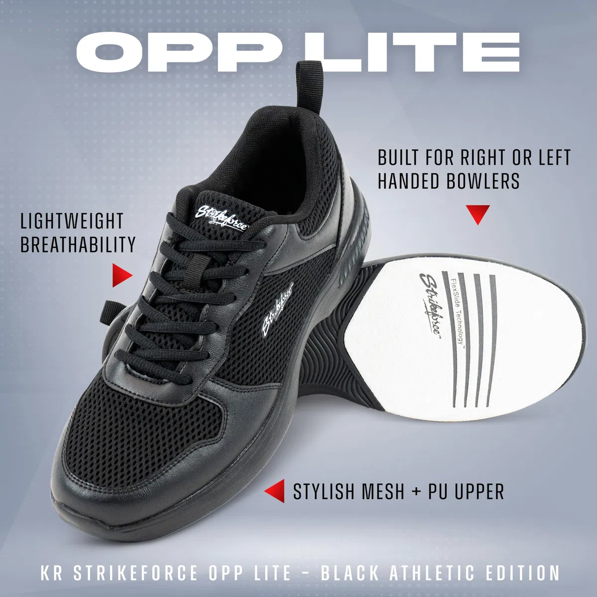 KR Strikeforce OPP Lite Black Athletic Bowlingschuh für Rechts- oder Linkshänder