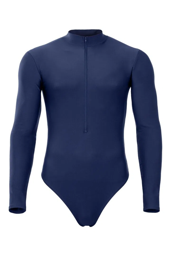Herren Stringbody mit Kragen Frontreißverschluss lange Ärmel 80% Polyamid 20% Elasthan, matt, stretch