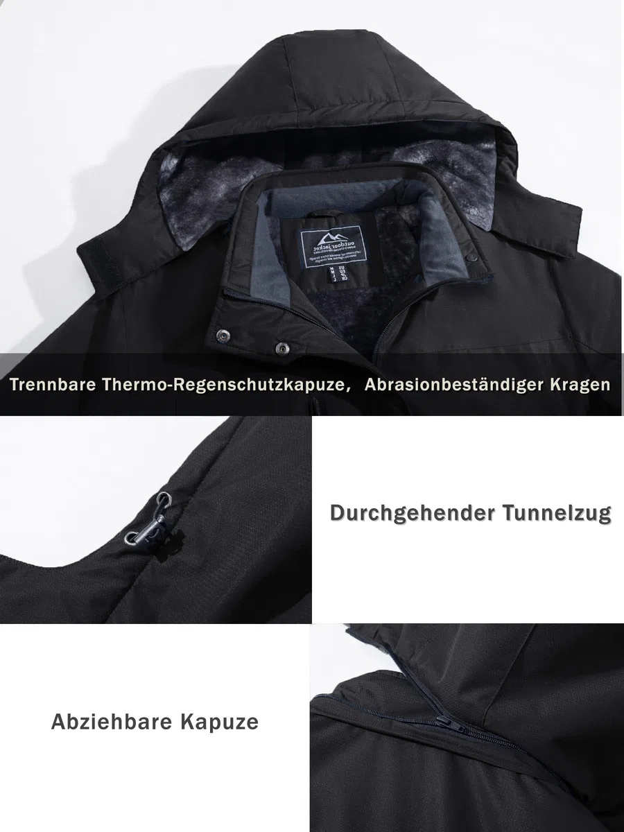 CAVVA Herren Skijacke Gefüttert Winterjacke Wasserdicht Snowboardjacke Fleece Arbeitsjacke Mit Abnehmbarer Kapuze