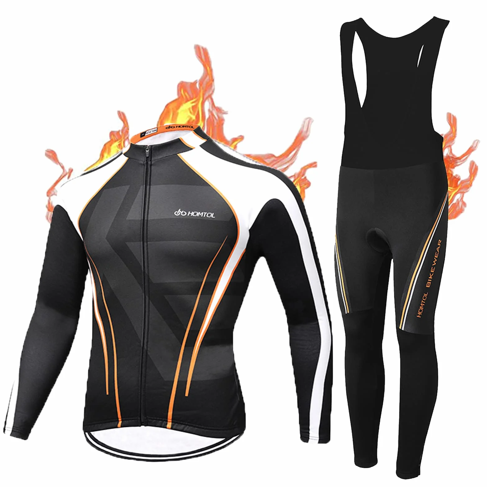 Radtrikot Set Langarm Herren Thermische Fleece Winter Radsportanzüge Fahrradtrikot und Fahrradhose mit Sitzpolster + 9D Gel