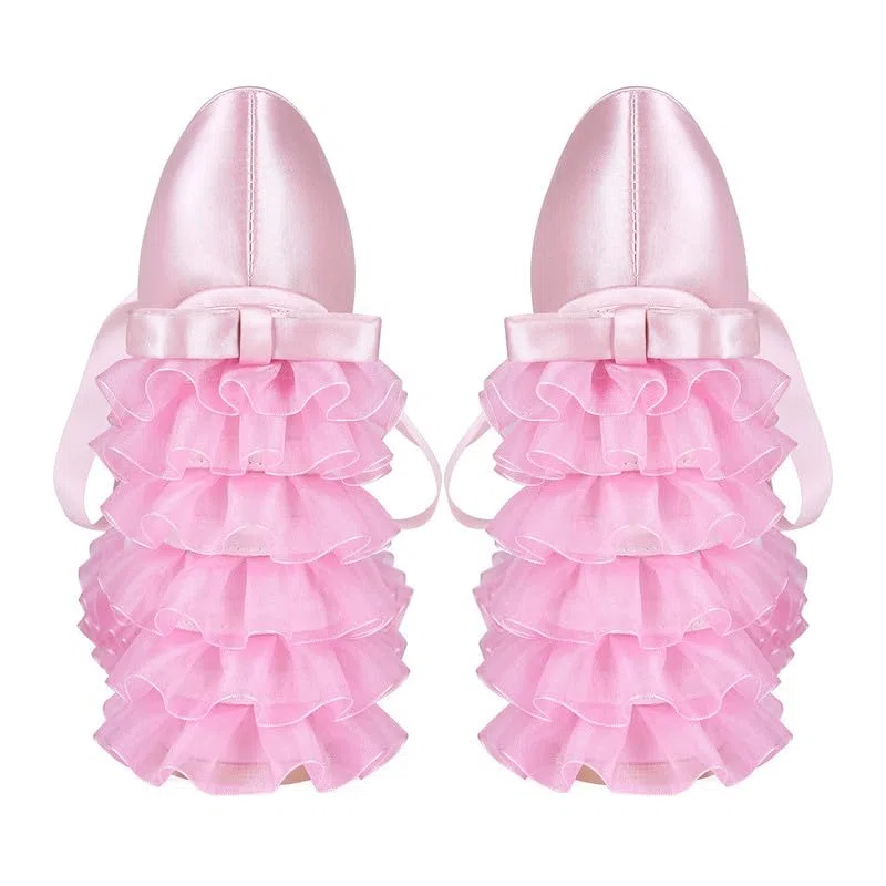 Lolita Plateaupumps für Damen Satin Schuhe mit Rüschenabsatz Schleife