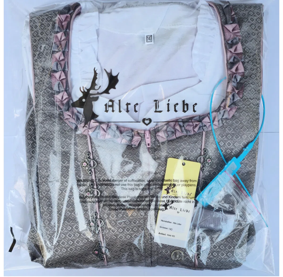 Alte Liebe Trachtenkleid 3tlg. Kinder Dirndl mit Spitzenschürze Kinder Kleid Gr. 104,116,128,140,152,164
