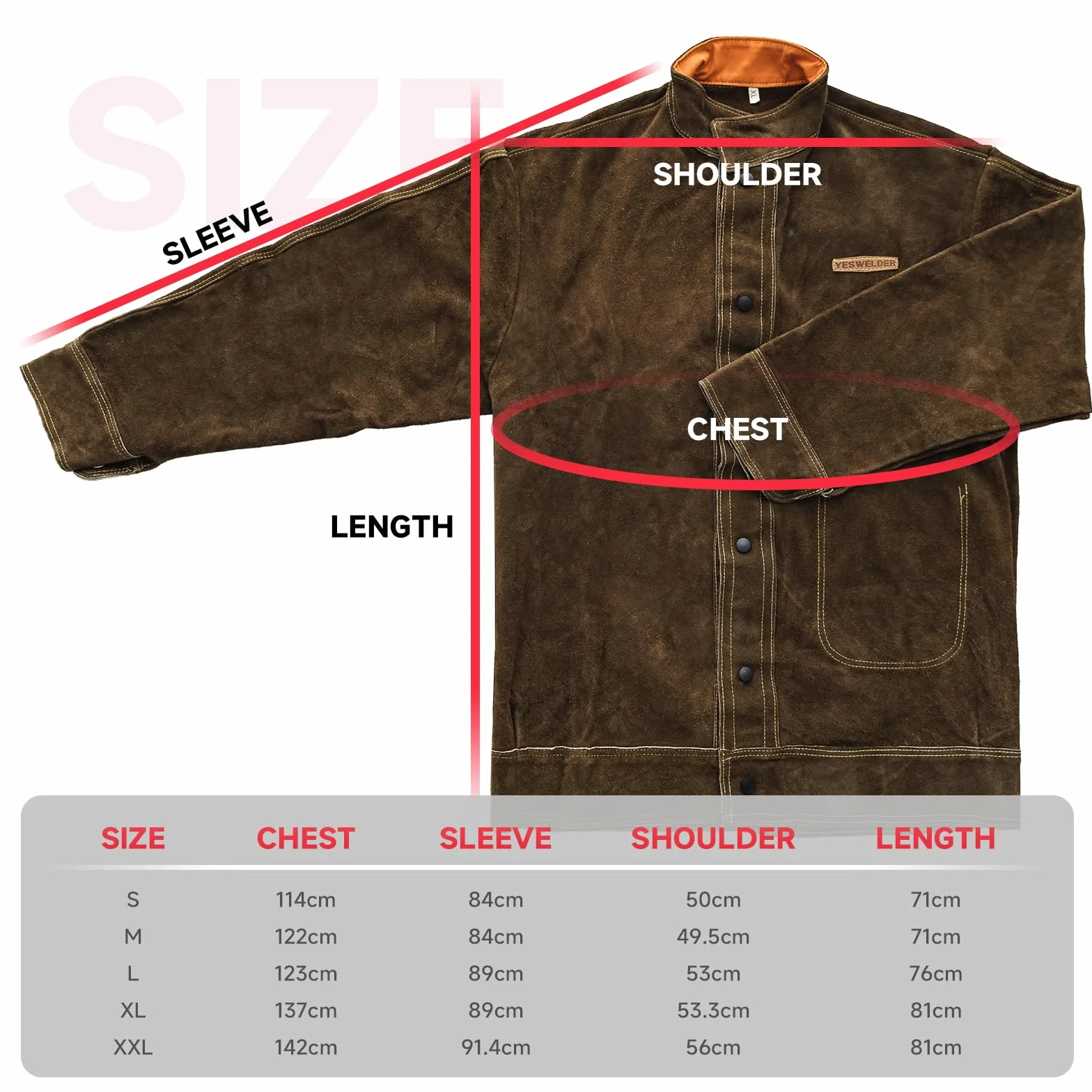YESWELDER Leder Schweißjacke Heavy Duty Schweißerjacken für Männer und Frauen Hitzebeständiger Schweißermantel